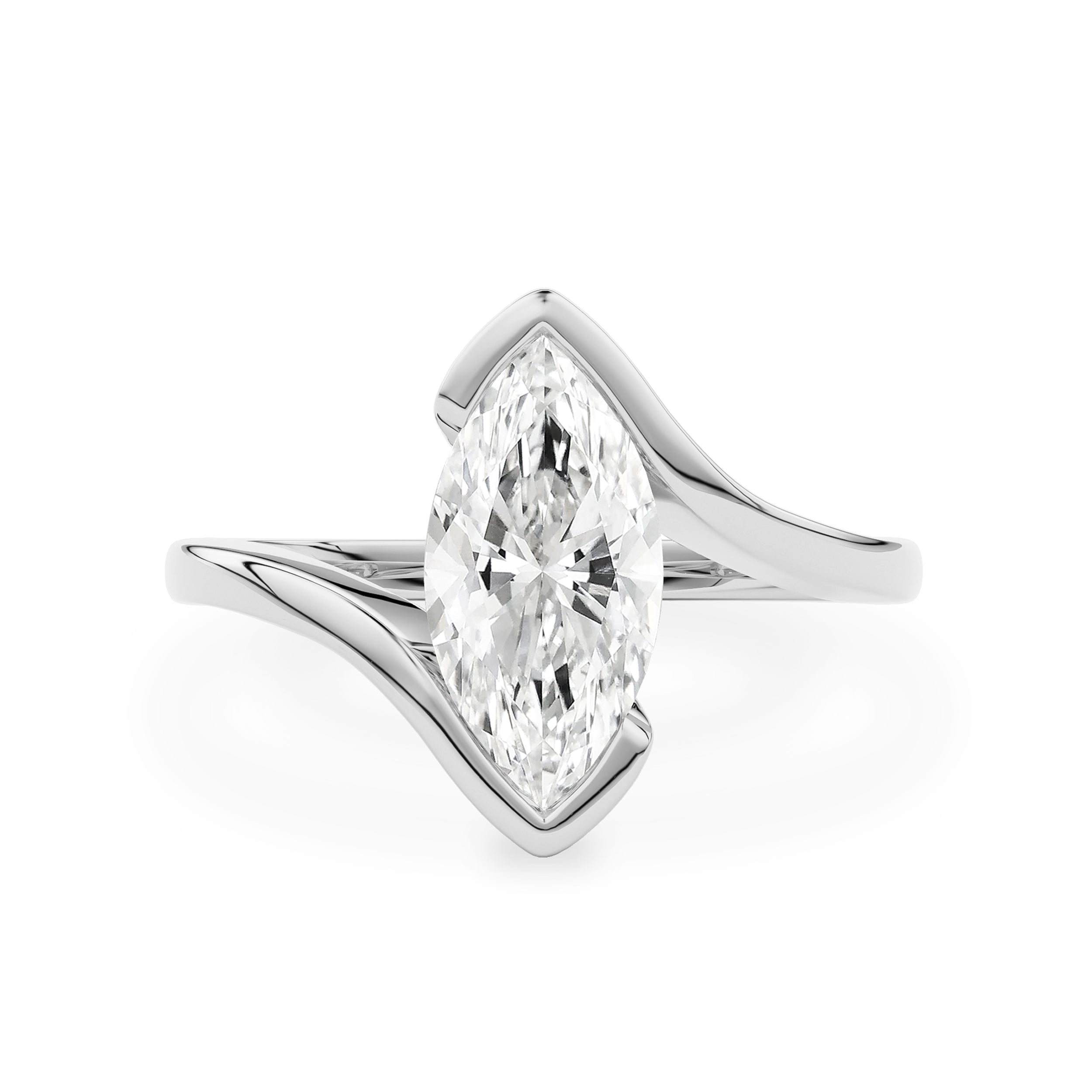 Selene Marquise Half Bezel Bypass Engagement Ring, Moissanite/Lab Diamond