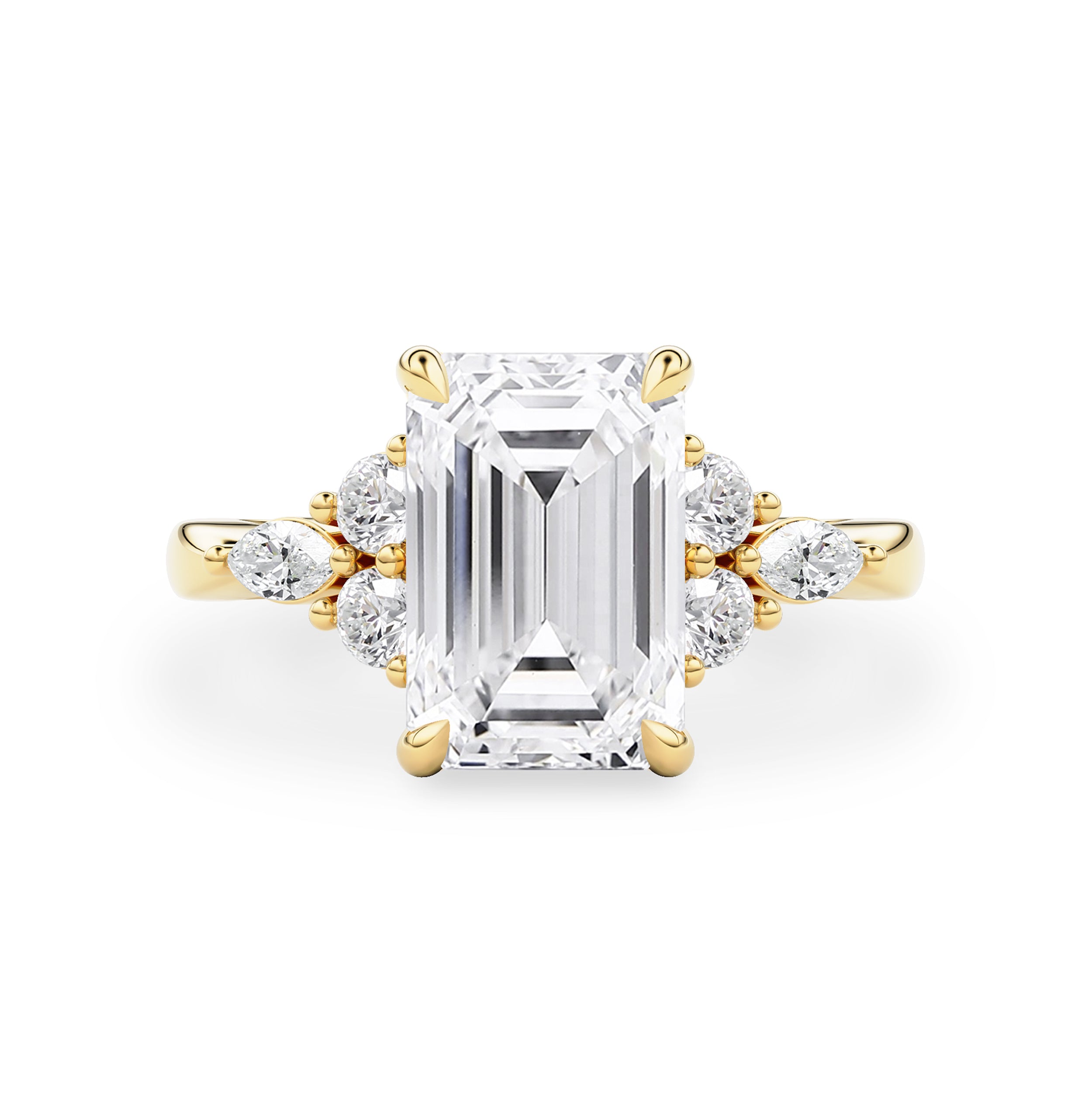 Elodie Emerald Marquise Cluster Engagement Ring, Moissanite/Lab Grown Diamond