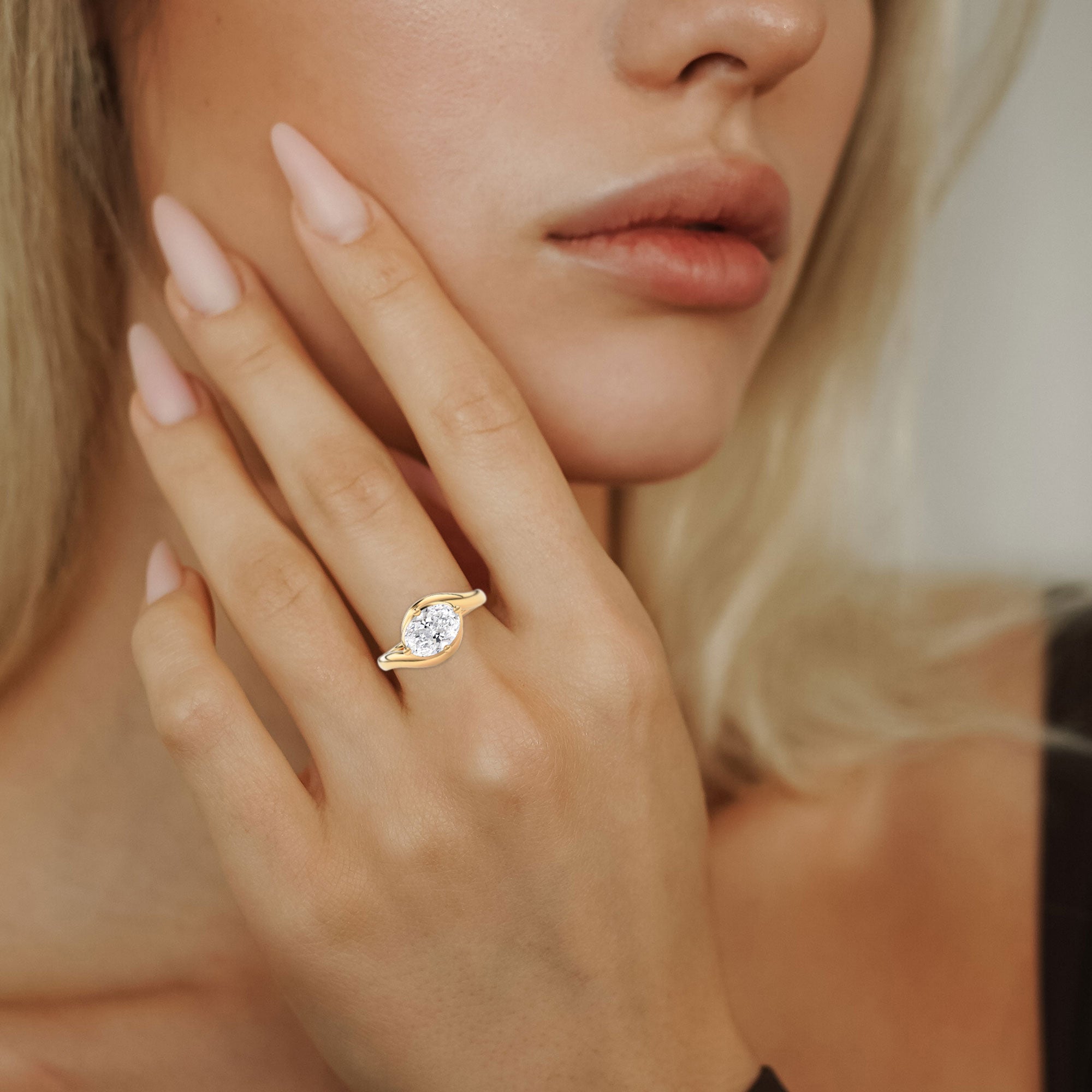 Hannah Oval Floating Bypass Solitaire Engagement Ring, Moissanite/Lab Diamond