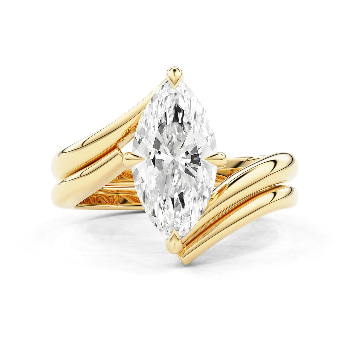 SET - Selene Marquise Cut Bypass Solitaire Engagement Ring & Band