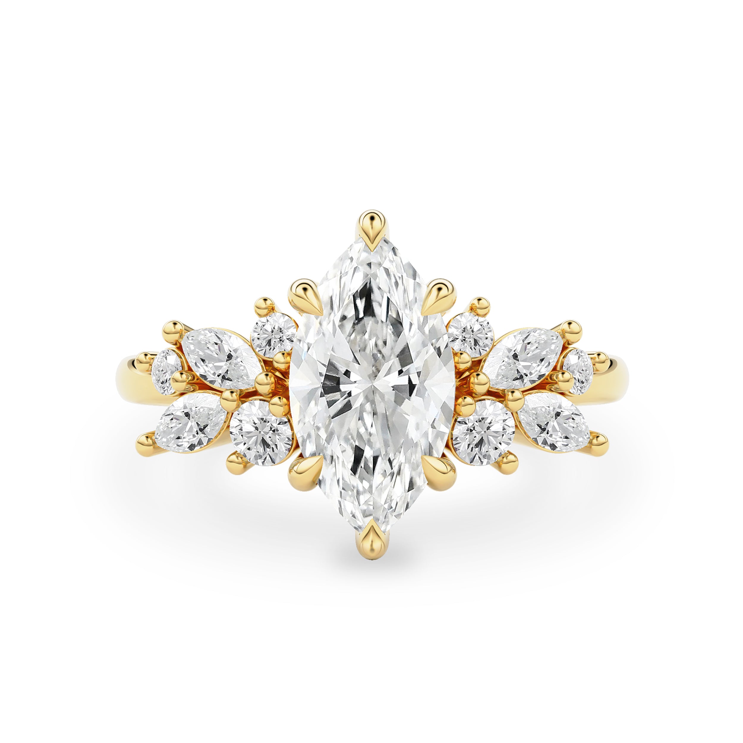 Marquise Anna's Dream Cluster Engagement Ring, Moissanite/Lab Diamond