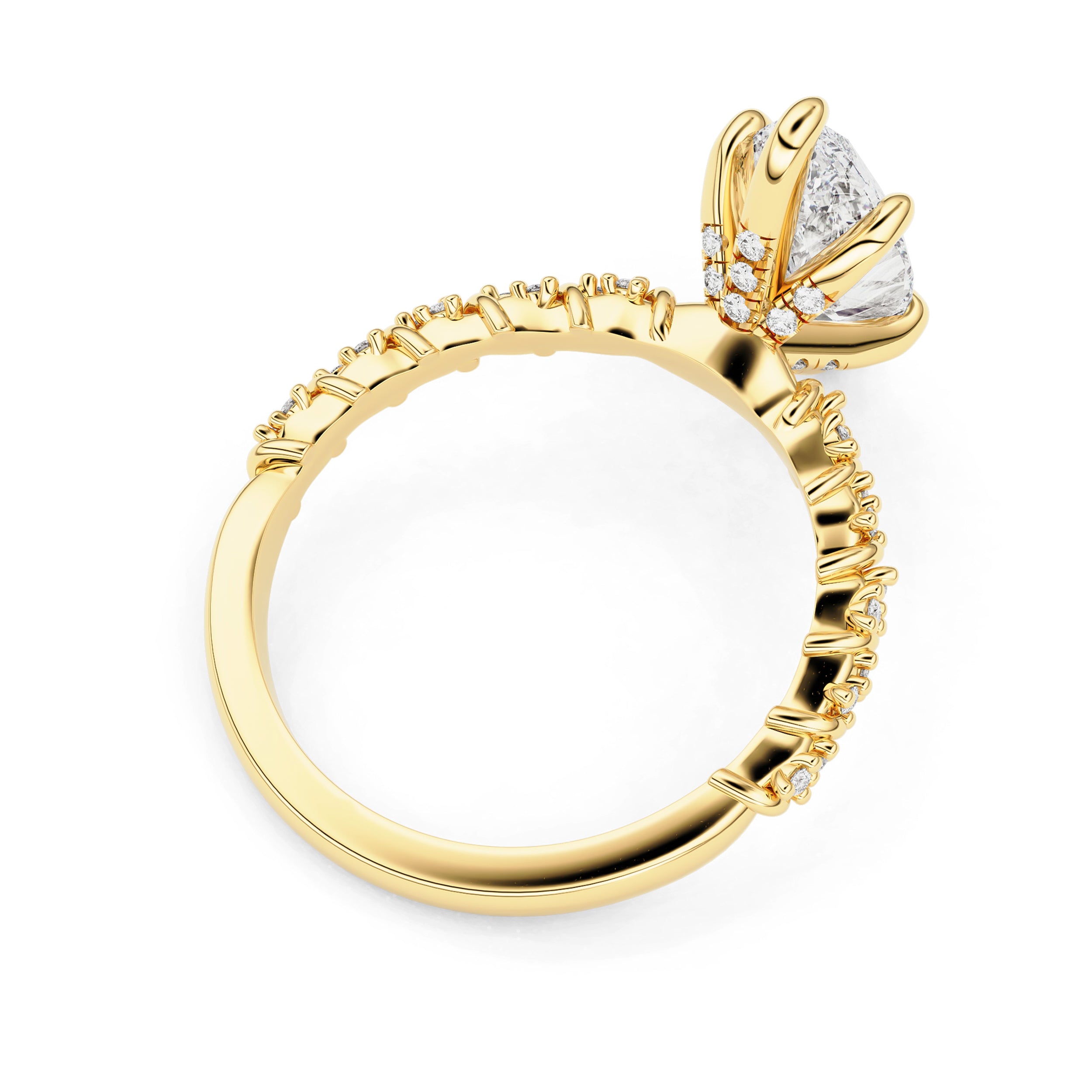 Aurora Marquise Cut Vine Pavé Prong Engagement Ring, Moissanite/Lab Grown Diamond