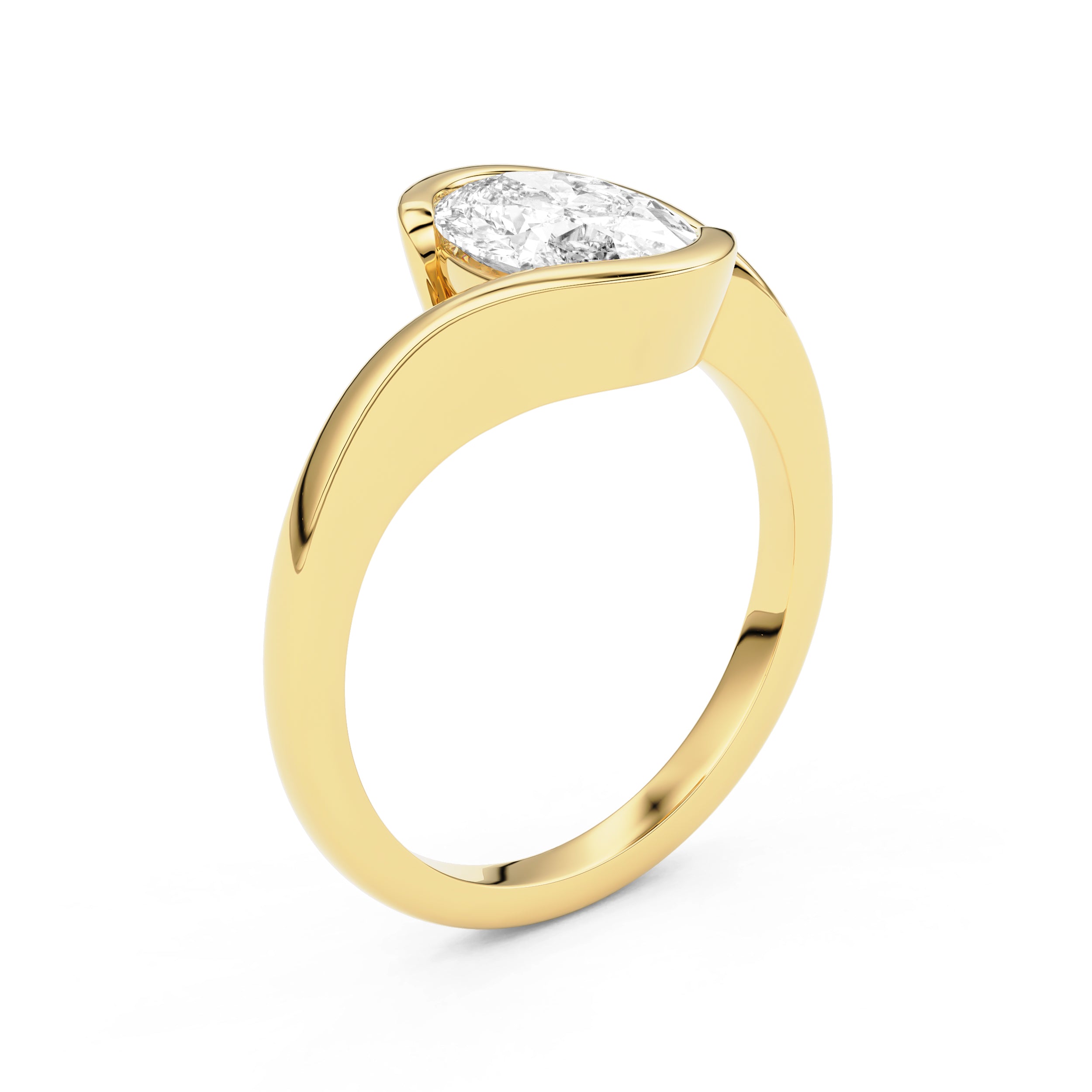 Selene Oval Half Bezel Bypass Engagement Ring, Moissanite/Lab Diamond