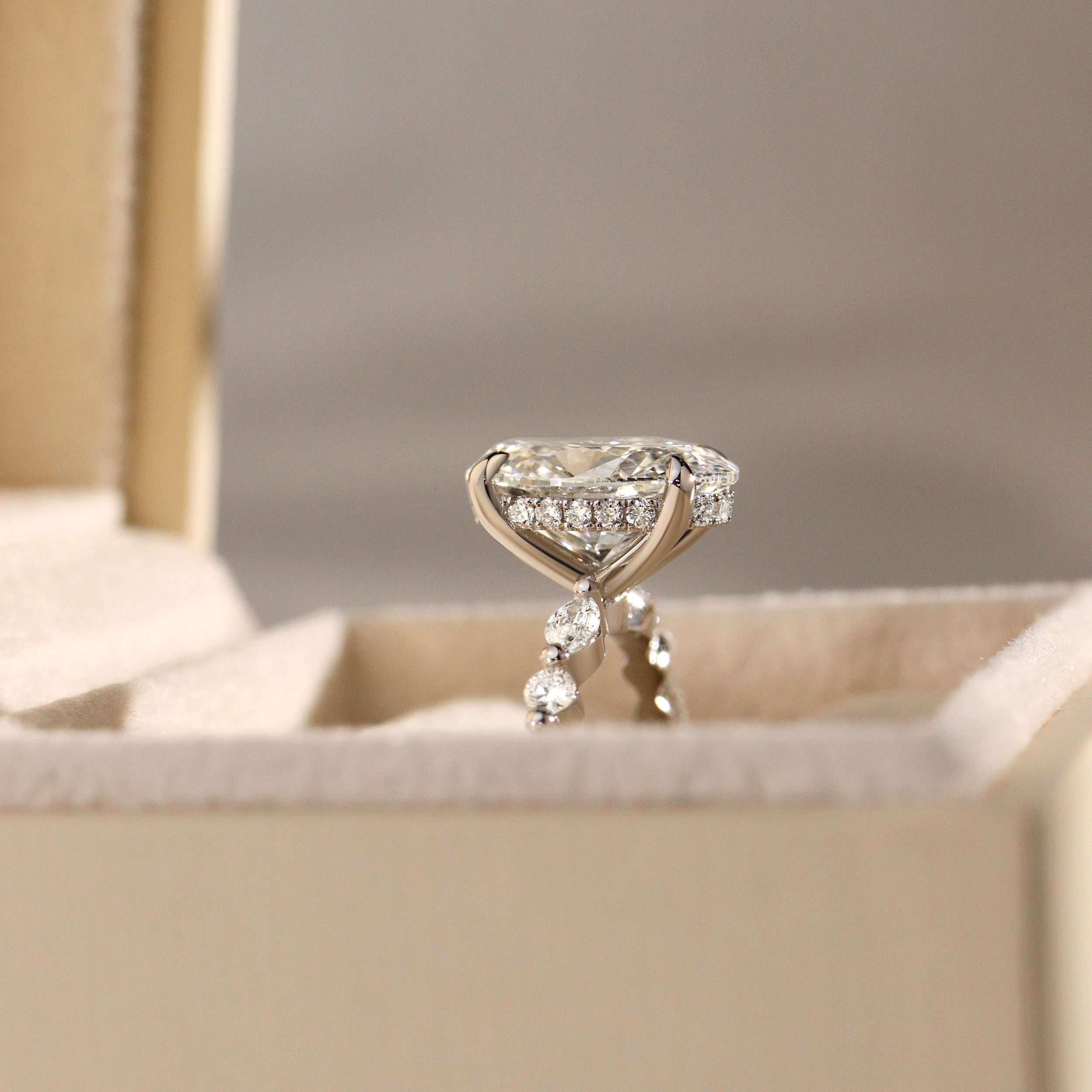 Terra Oval Cut Marquise Round Band Engagement Ring, Moissanite/Lab Grown Diamond