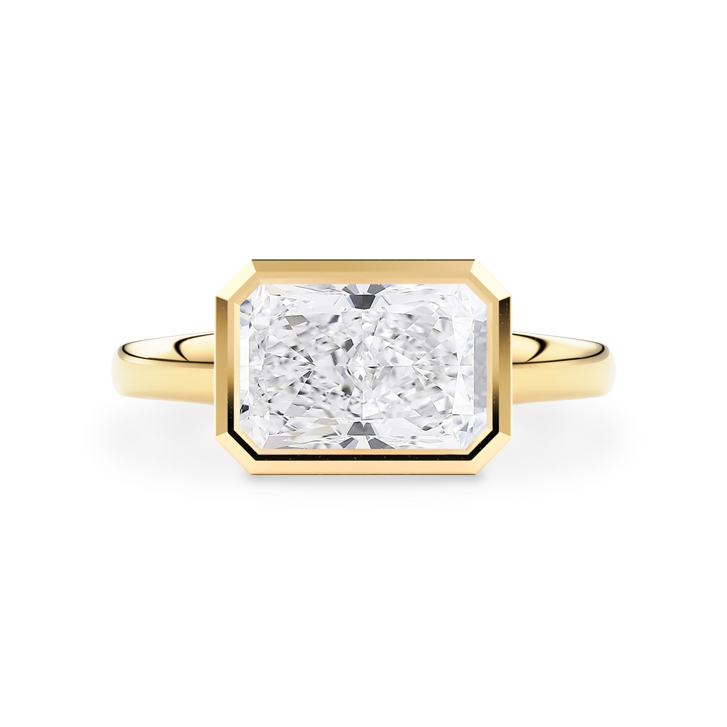 Carmen Radiant East-West Bezel Engagement Ring, Moissanite/Lab Diamond