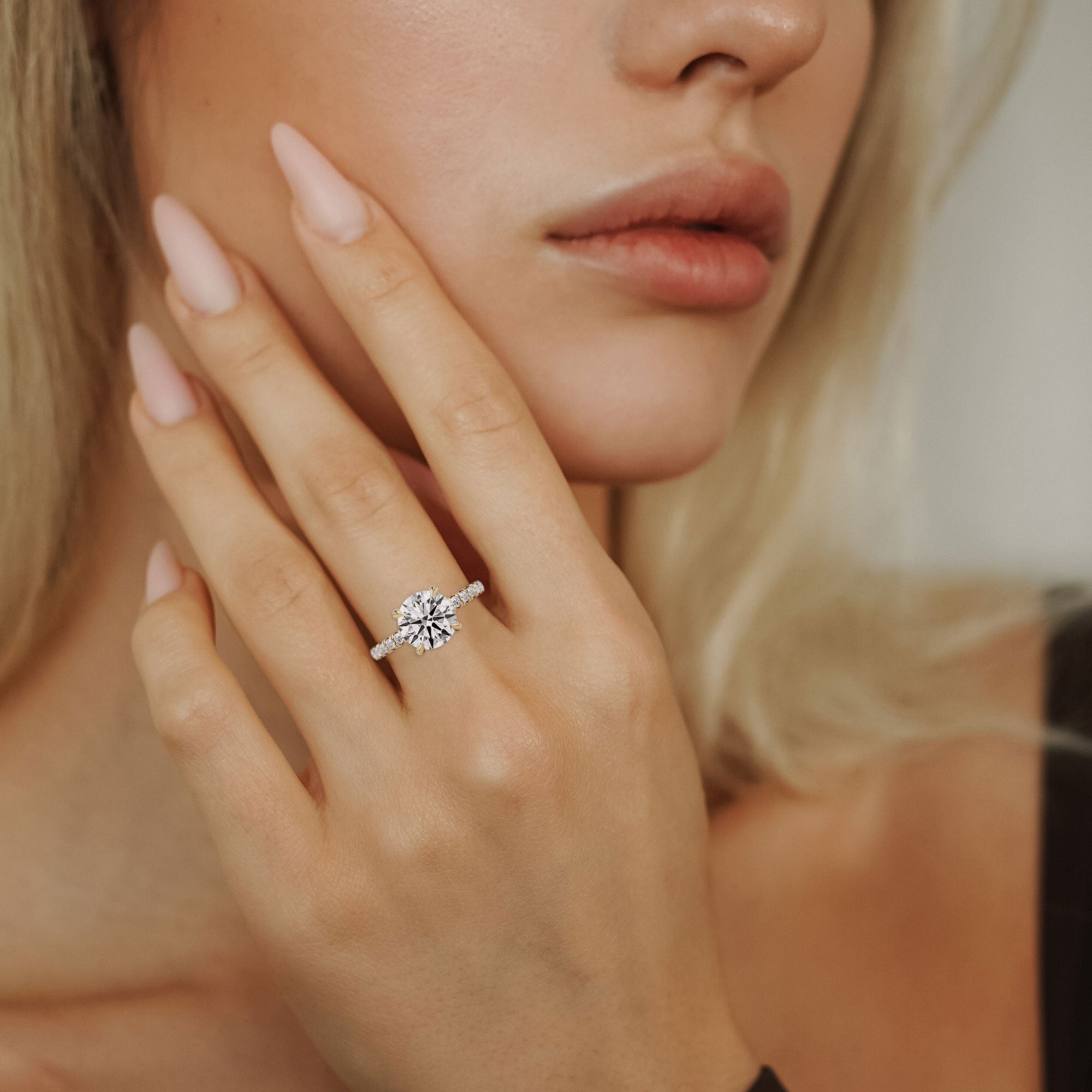 Lily Round Double Hidden Halo Engagement Ring, Moissanite//Lab Diamond