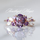 Oval Amethyst Anna's Dream Cluster Engagement Ring, Oval Brilliant With Marquise