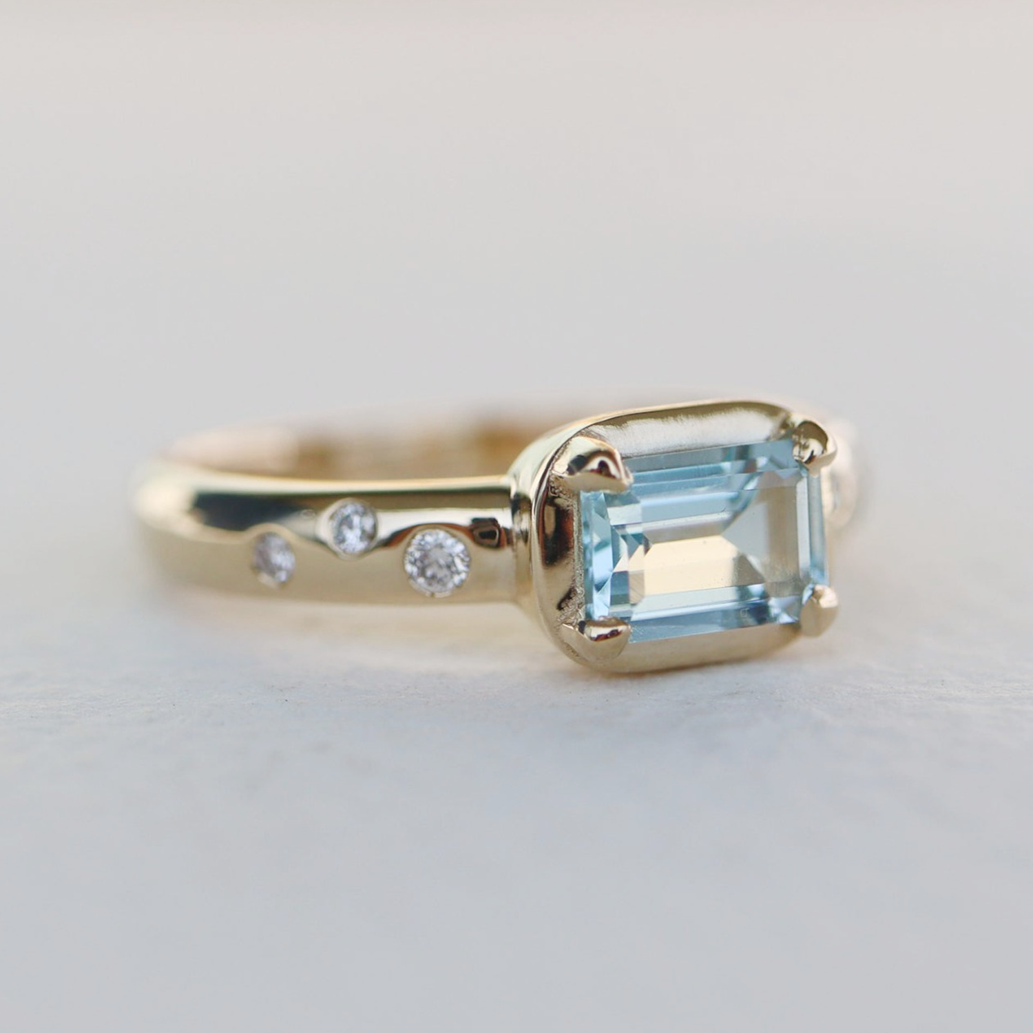 Serene Lagoon Aquamarine Engagement Ring, Gypsy Set | Bellisa Jewellery