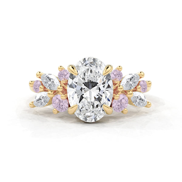 Bespoke #9156 - Custom Oval Anna's Dream Engagement Ring, Lab Grown Diamond & Pink Sapphire