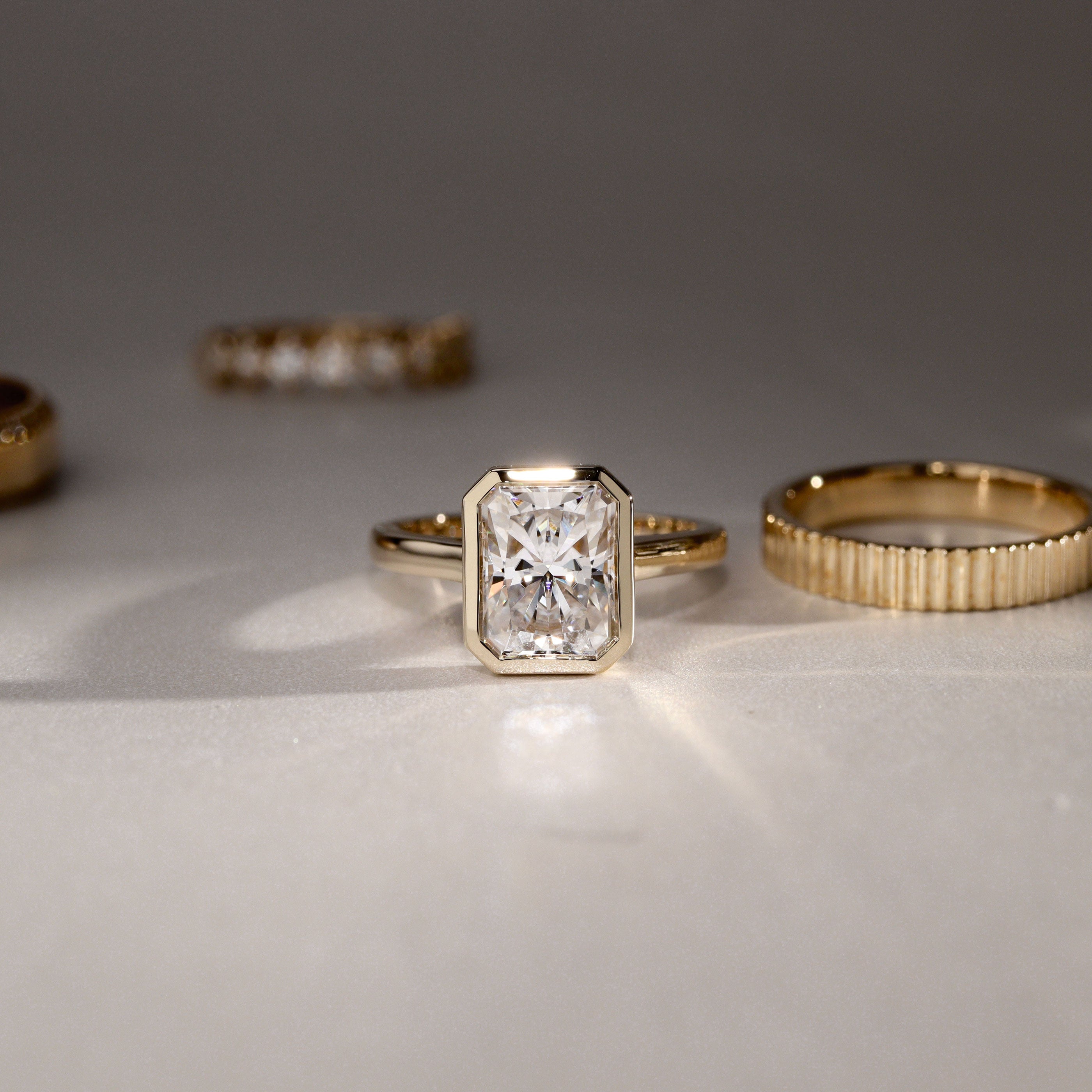 Carmen Radiant Full Bezel Engagement Ring, Moissanite/Lab Diamond