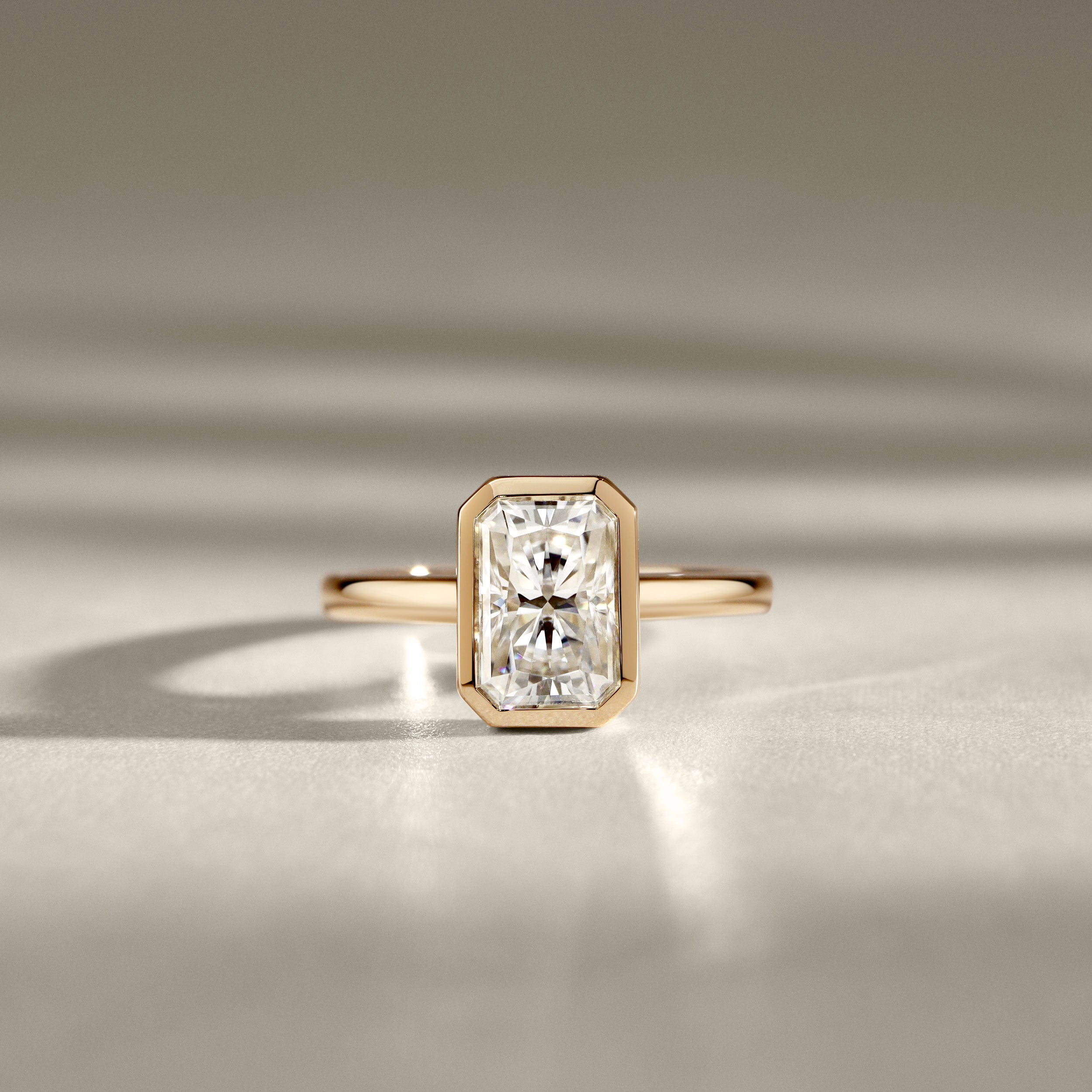 Carmen Radiant Full Bezel Engagement Ring, Moissanite/Lab Diamond