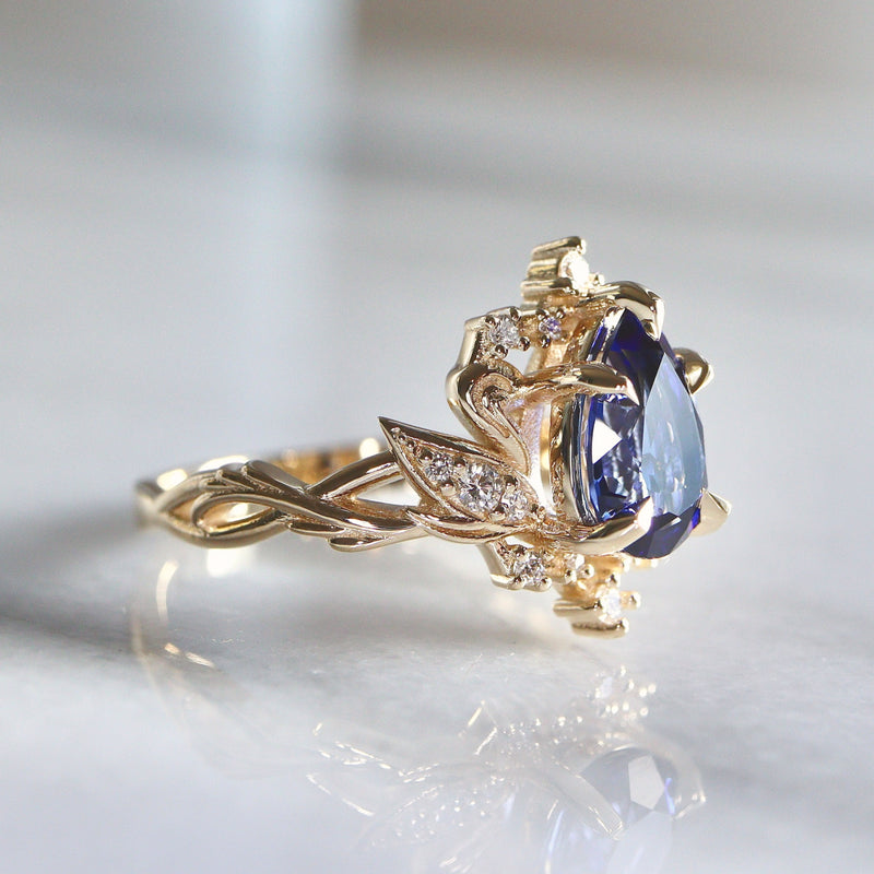 Pear Magical Swan & Celestial Star Halo Engagement Ring