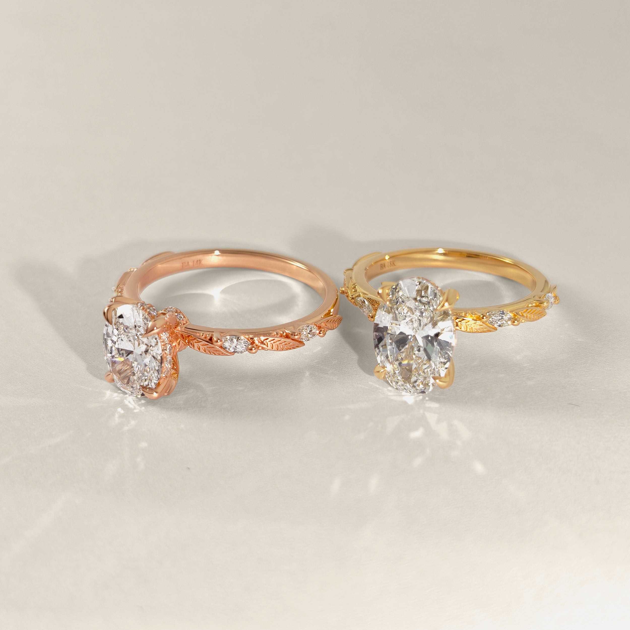 Brooke Oval Leaf Prong Hidden Halo Engagement Ring, Marquise Leaf Band