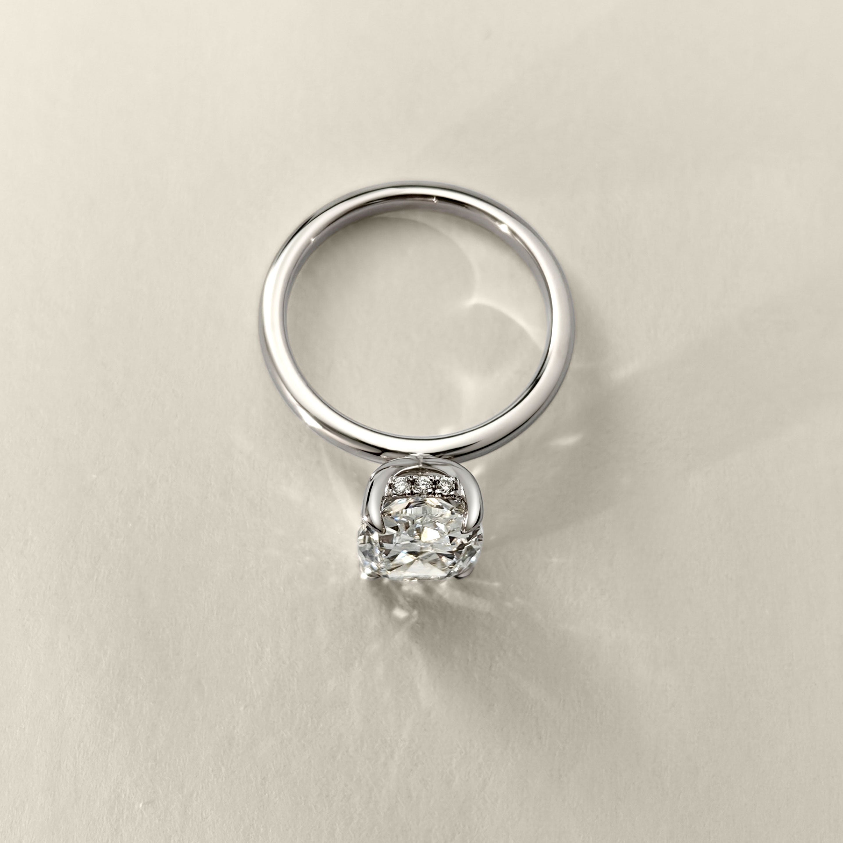 Chloe Elongated Cushion Cut Hidden Halo Engagement Ring, Moissanite/Lab Diamond
