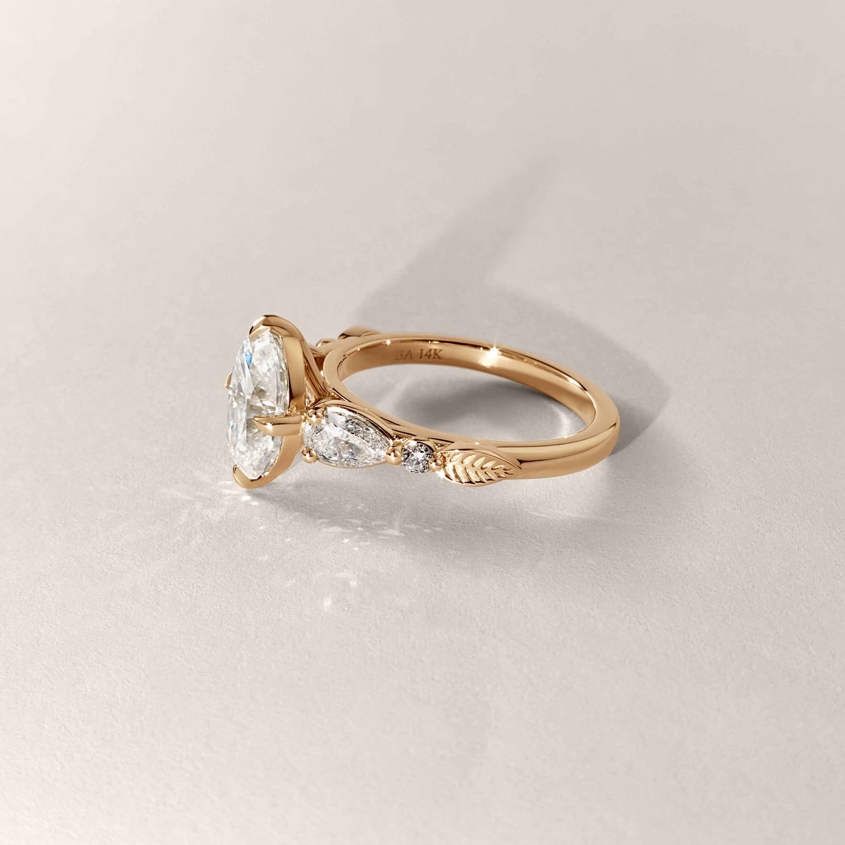 Madison Oval Cut Art Deco Leaf Band Engagement Ring, Compass Set