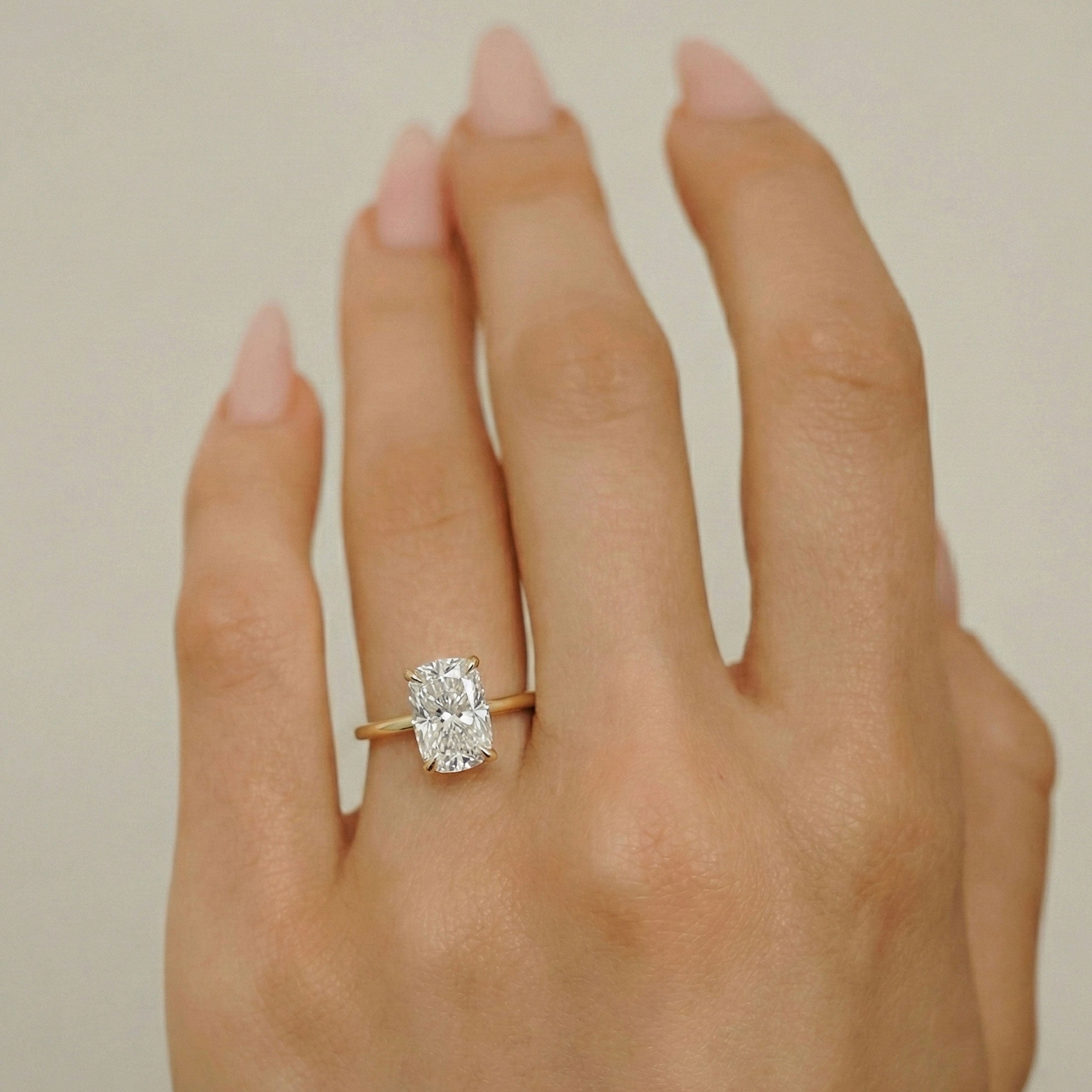 Chloe Elongated Cushion Cut Hidden Halo Engagement Ring, Moissanite/Lab Diamond