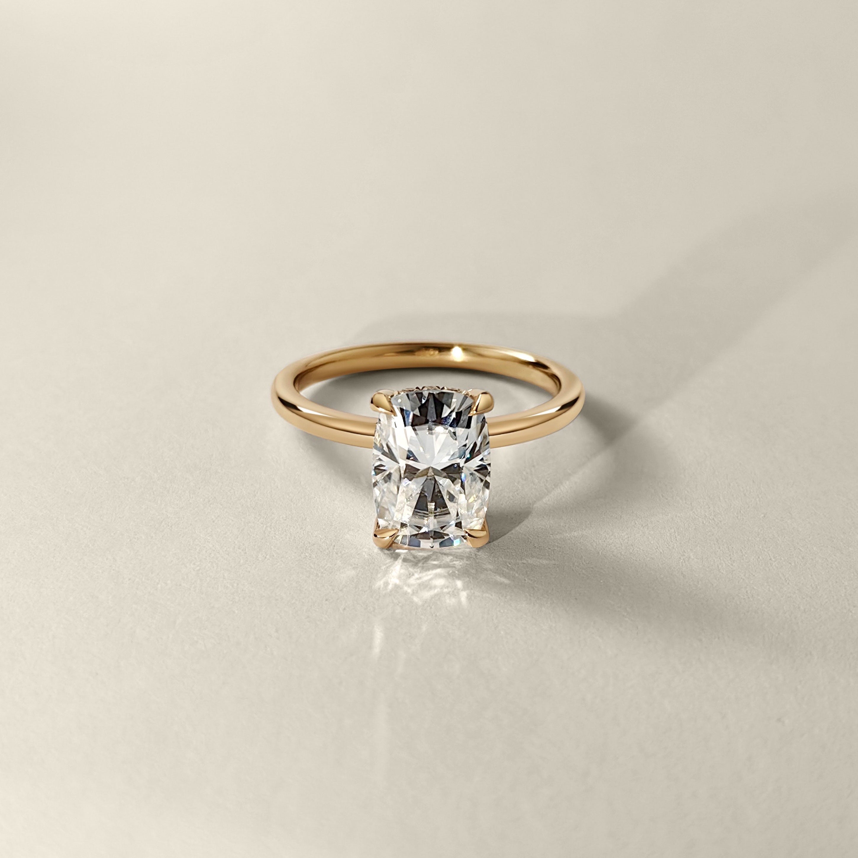 Chloe Elongated Cushion Cut Hidden Halo Engagement Ring, Moissanite/Lab Diamond