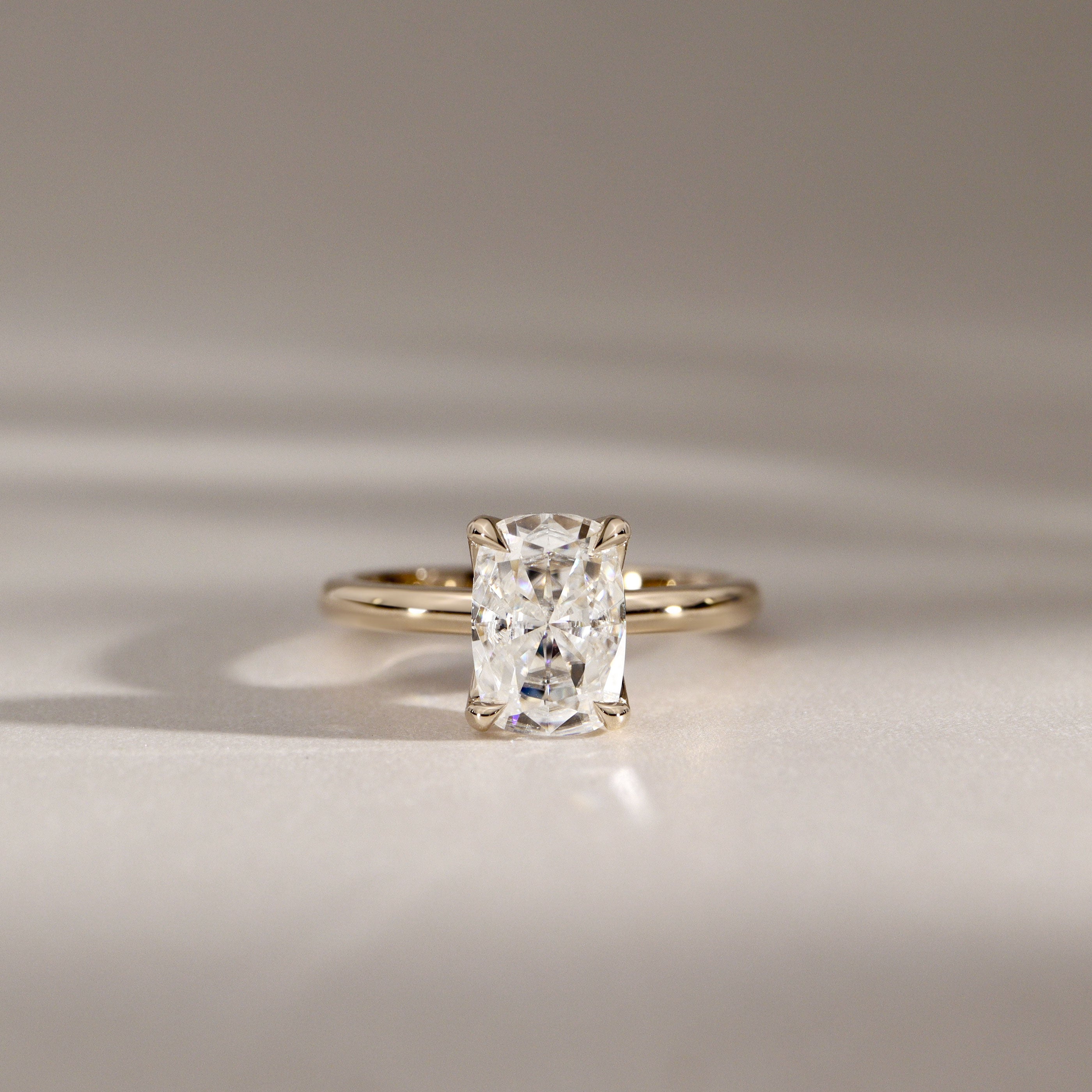 Purity Elongated Cushion Petal Solitaire Engagement Ring, Moissanite/Lab Grown Diamond