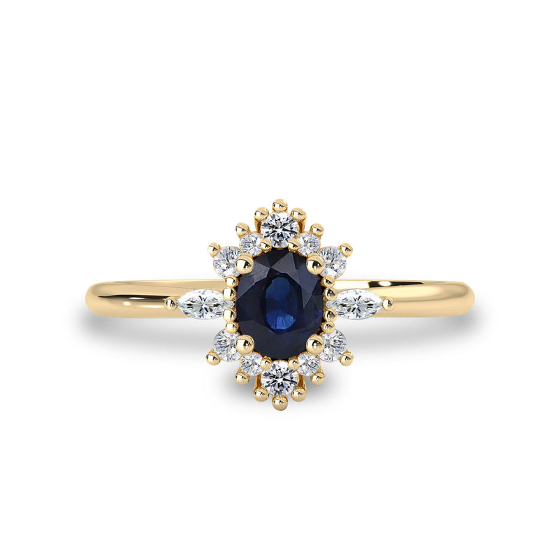 Mystical Love Half Halo Engagement Ring, Natural Blue Sapphire