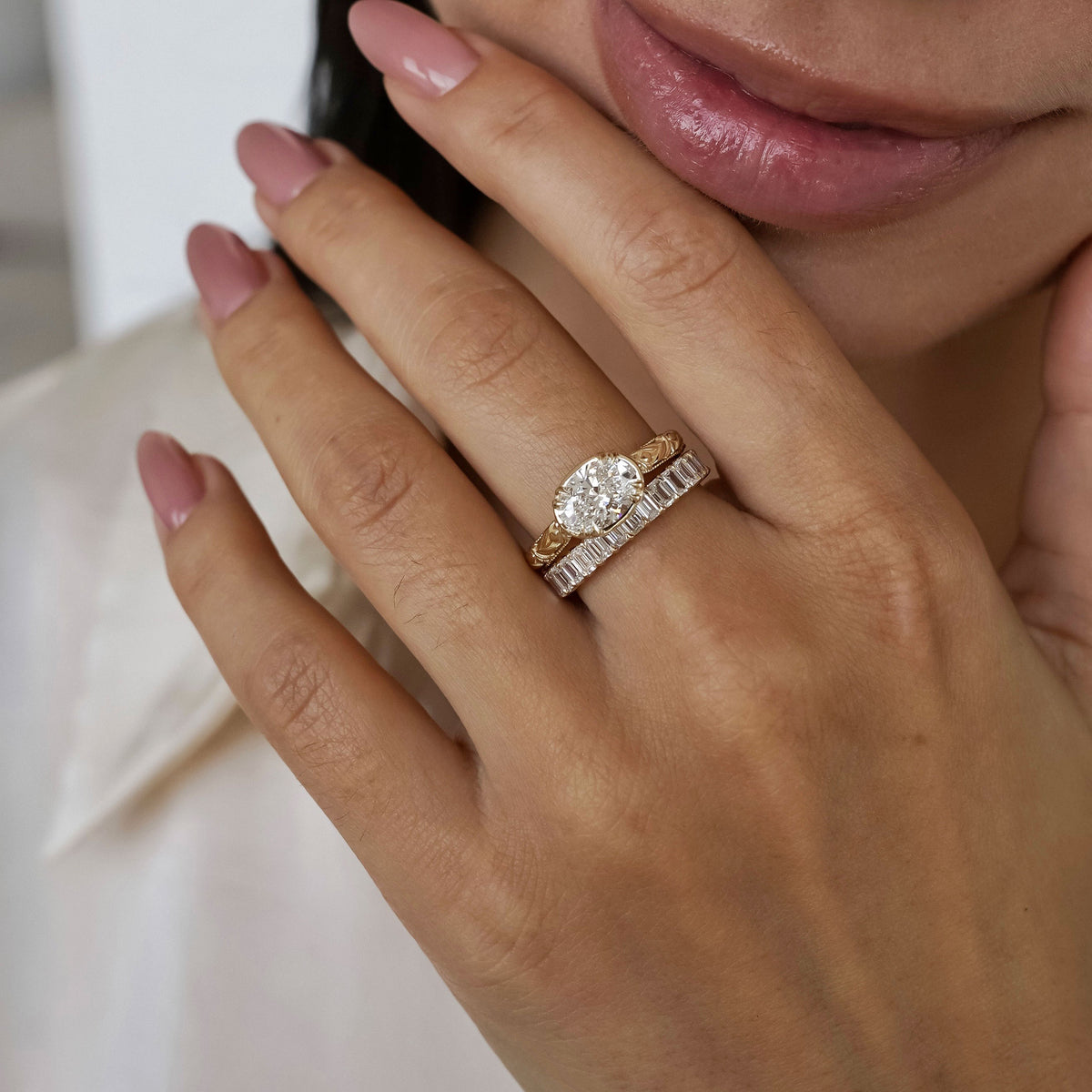 Florienne East West Oval Tulip Cathedral Engagement Ring