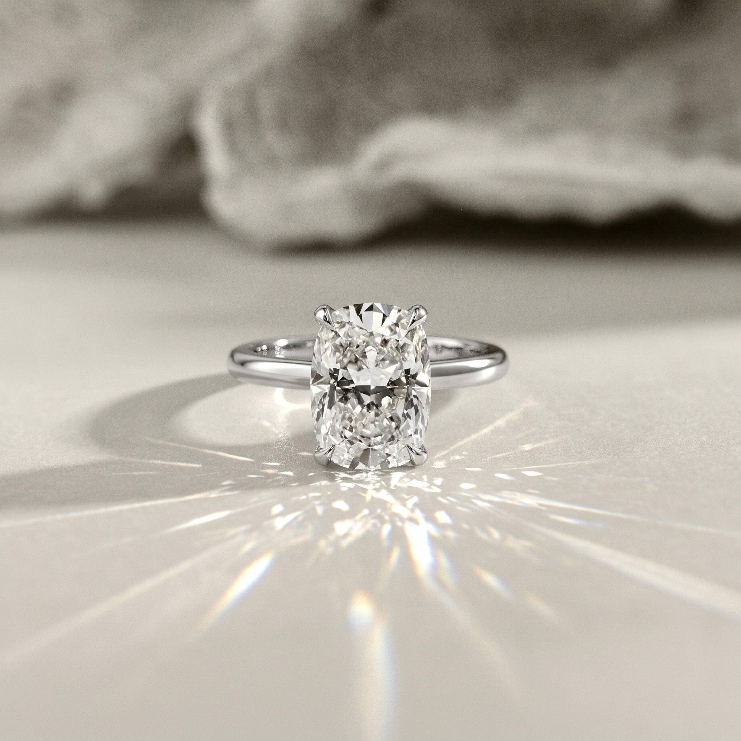 Chloe Elongated Cushion Cut Hidden Halo Engagement Ring, Moissanite/Lab Diamond
