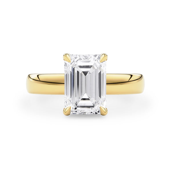 Emerald Cut Stephanie 3.5mm Band Solitaire Engagement Ring, Moissanite/Lab Diamond