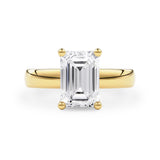 Emerald Cut Stephanie 3.5mm Band Solitaire Engagement Ring, Moissanite/Lab Diamond