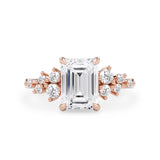 Emerald Cut Elena Cluster Engagement Ring, Moissanite/Lab Grown Diamond