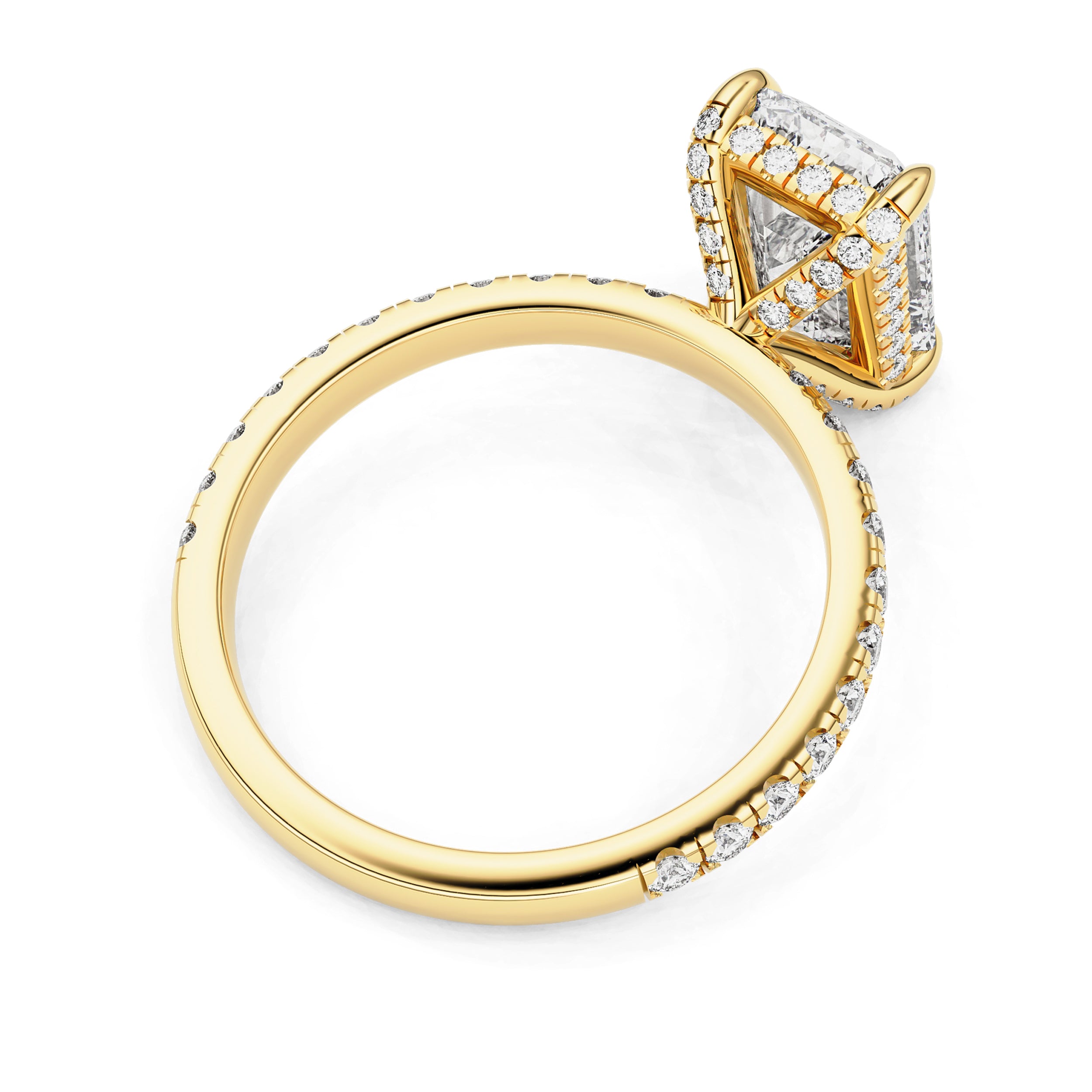 Kamila Emerald Cut Pavé Crown Hidden Halo Engagement Ring