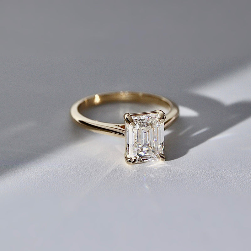 Vera Emerald Cut Solitaire Engagement Ring, Moissanite/Lab Grown Diamond