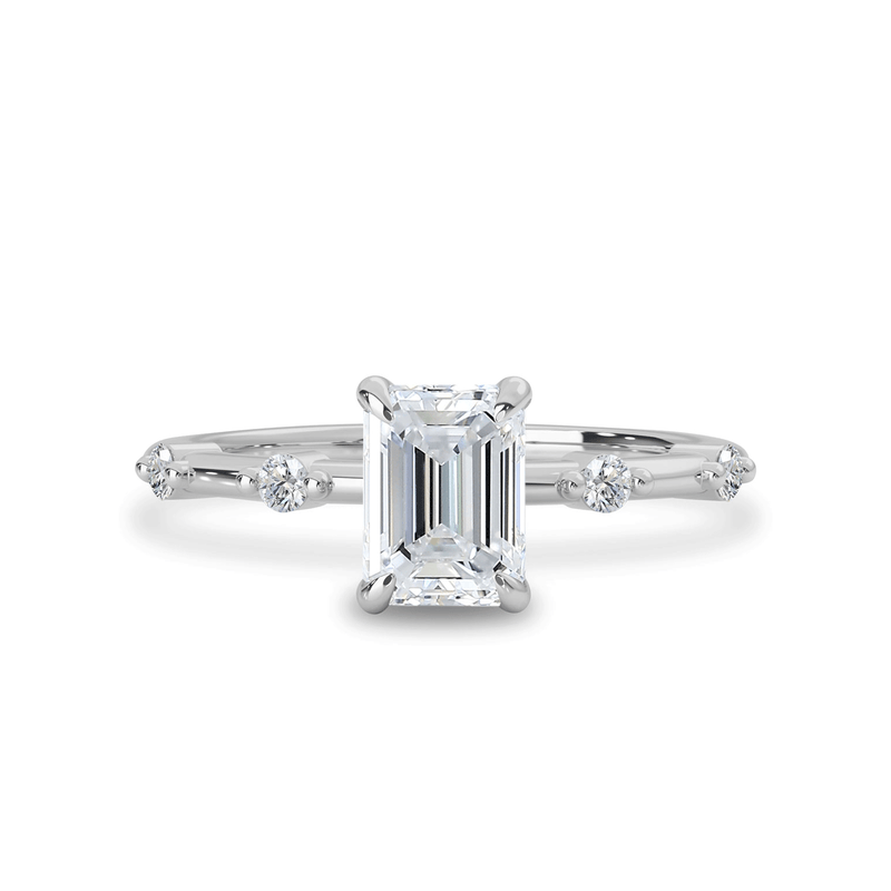 Sarah Emerald Cut Hidden Halo Engagement Ring, High Set