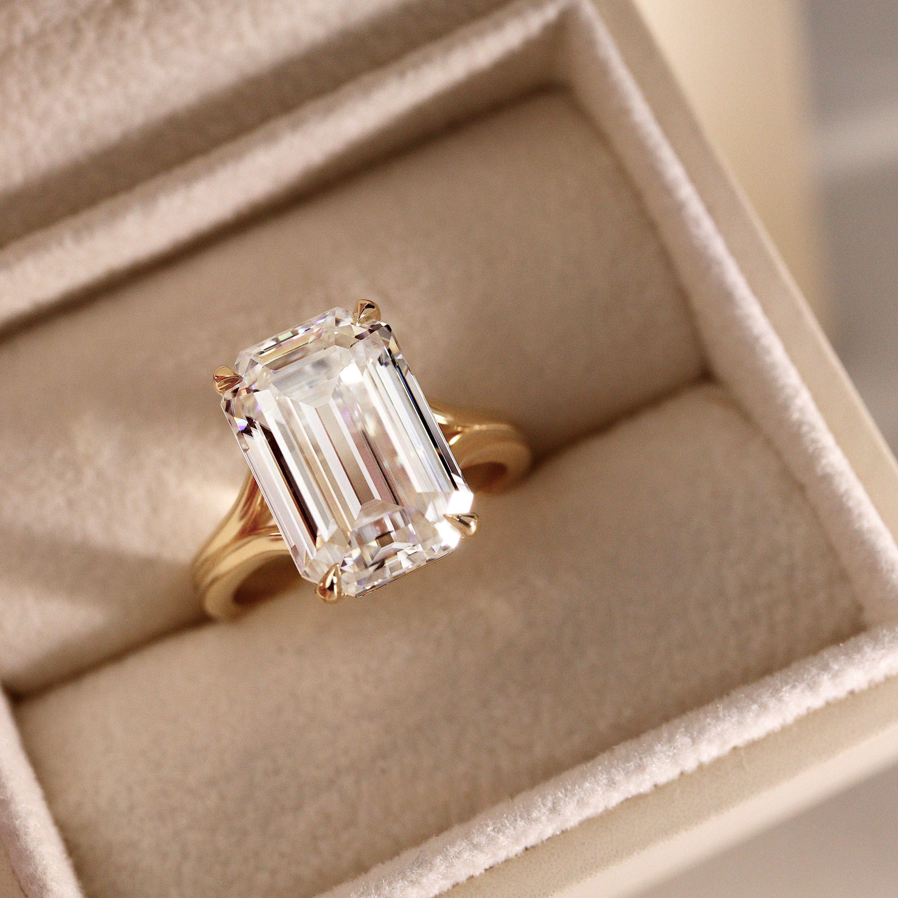 Bespoke #9179 - Custom Split Shank Solitaire Cathedral Engagement Ring, Old Mine Emerald Cut