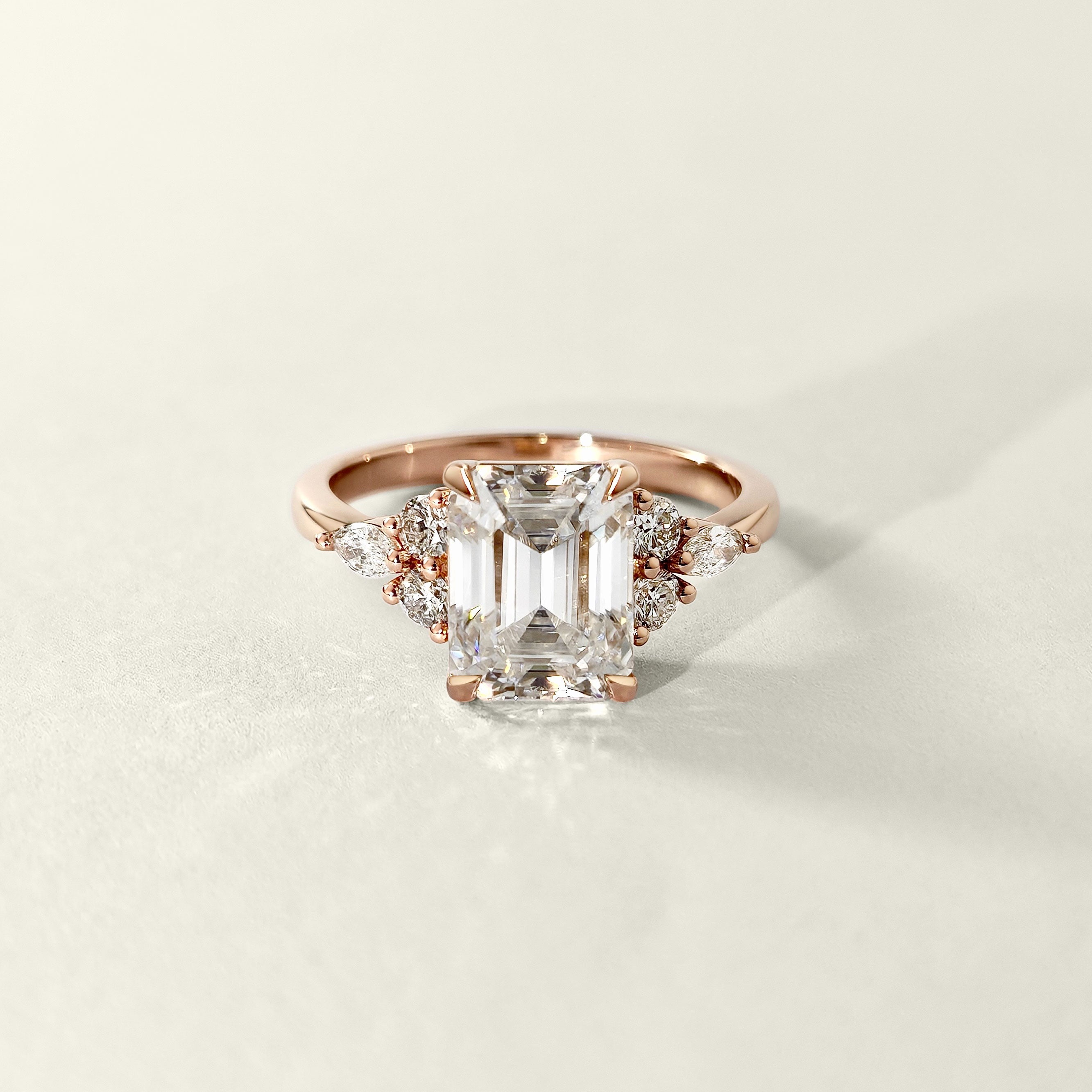 Elodie Emerald Cut Marquise Cluster Engagement Ring, Moissanite/Lab Grown Diamond