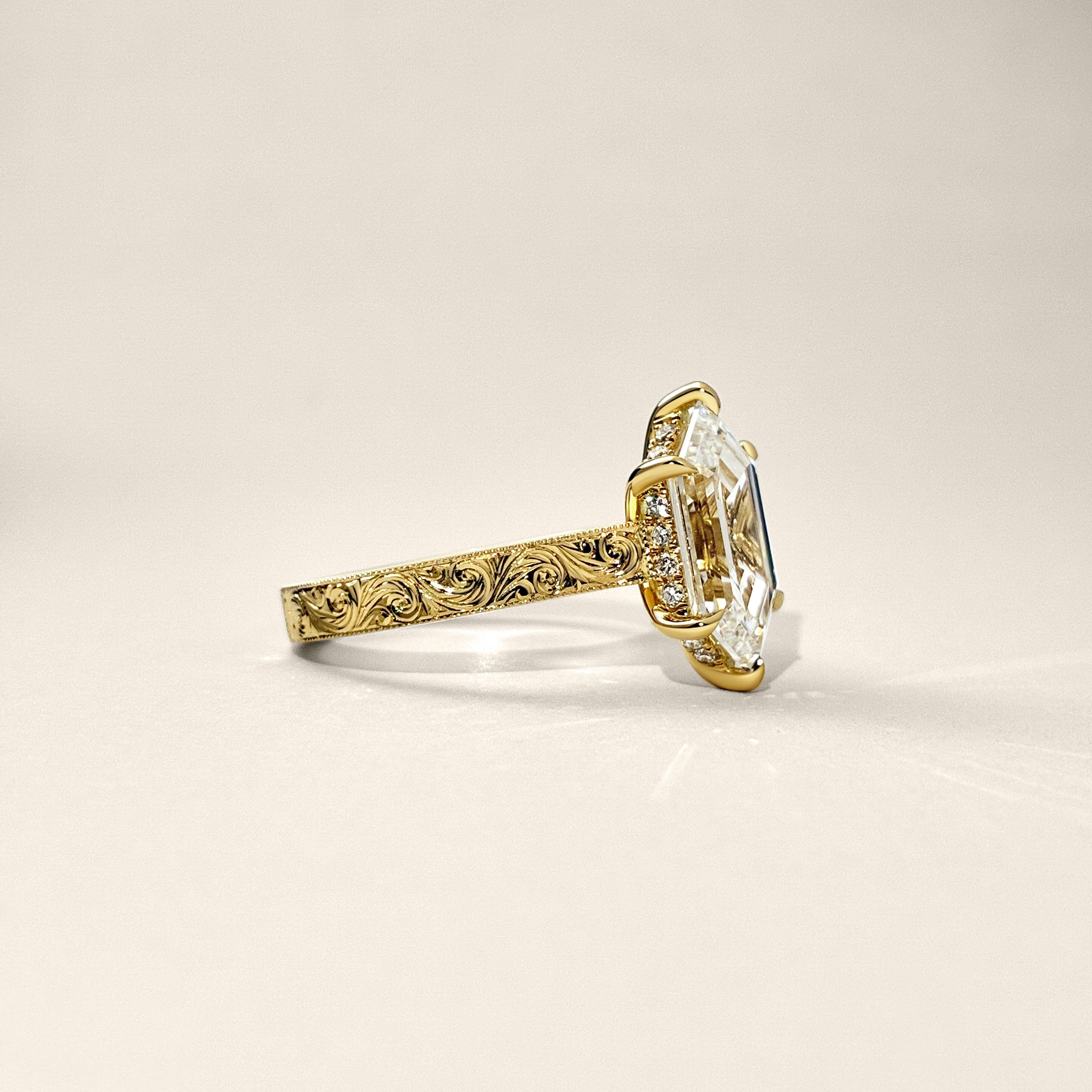 Bespoke #9183 - Custom Hand Engraving Dutch Step Cut Marquise Cathedral Engagement Ring