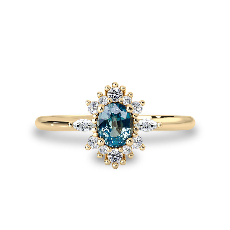 Mystical Love Half Halo Engagement Ring, Natural Blue Sapphire