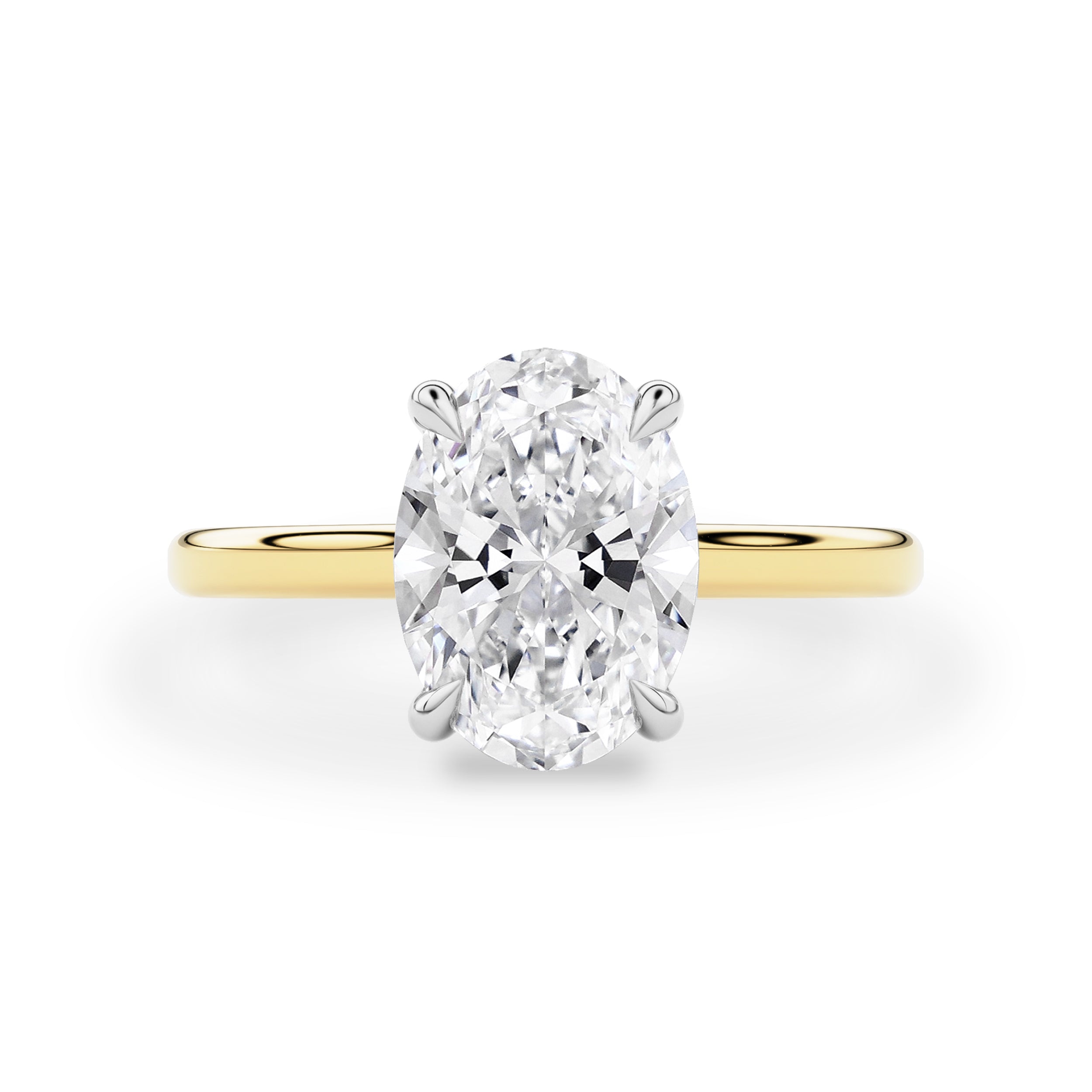 Bespoke #9187 - Two Tone Ivy Oval Hidden Halo Solitaire Cathedral Engagement Ring