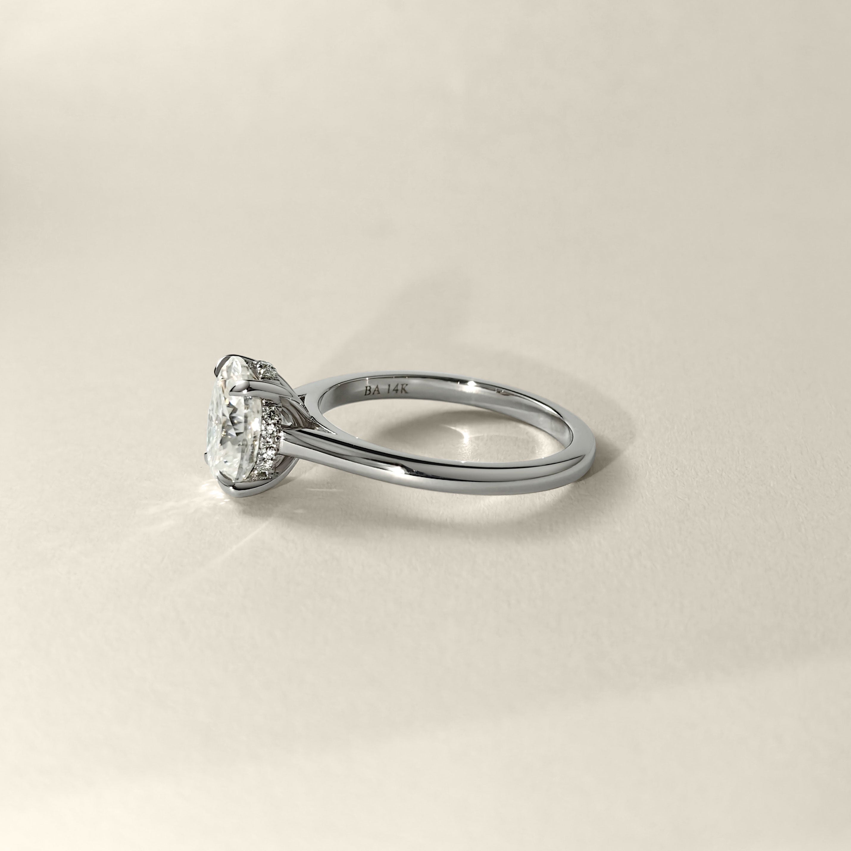 Ivy Oval Cut Hidden Halo Solitaire Engagement Ring, Cathedral Band