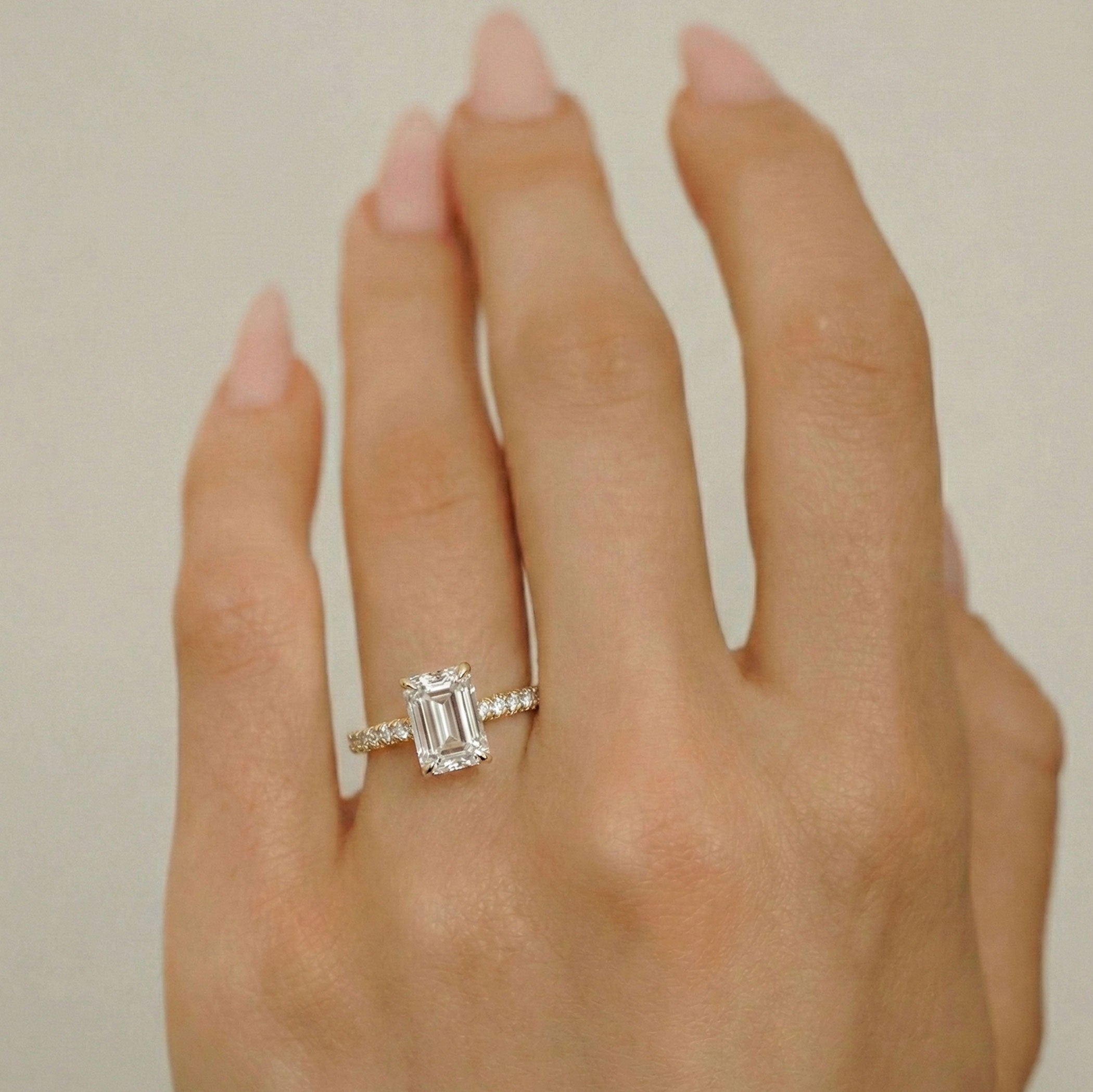 Riley Emerald Hidden Halo Engagement Ring, Moissanite/Lab Grown Diamond