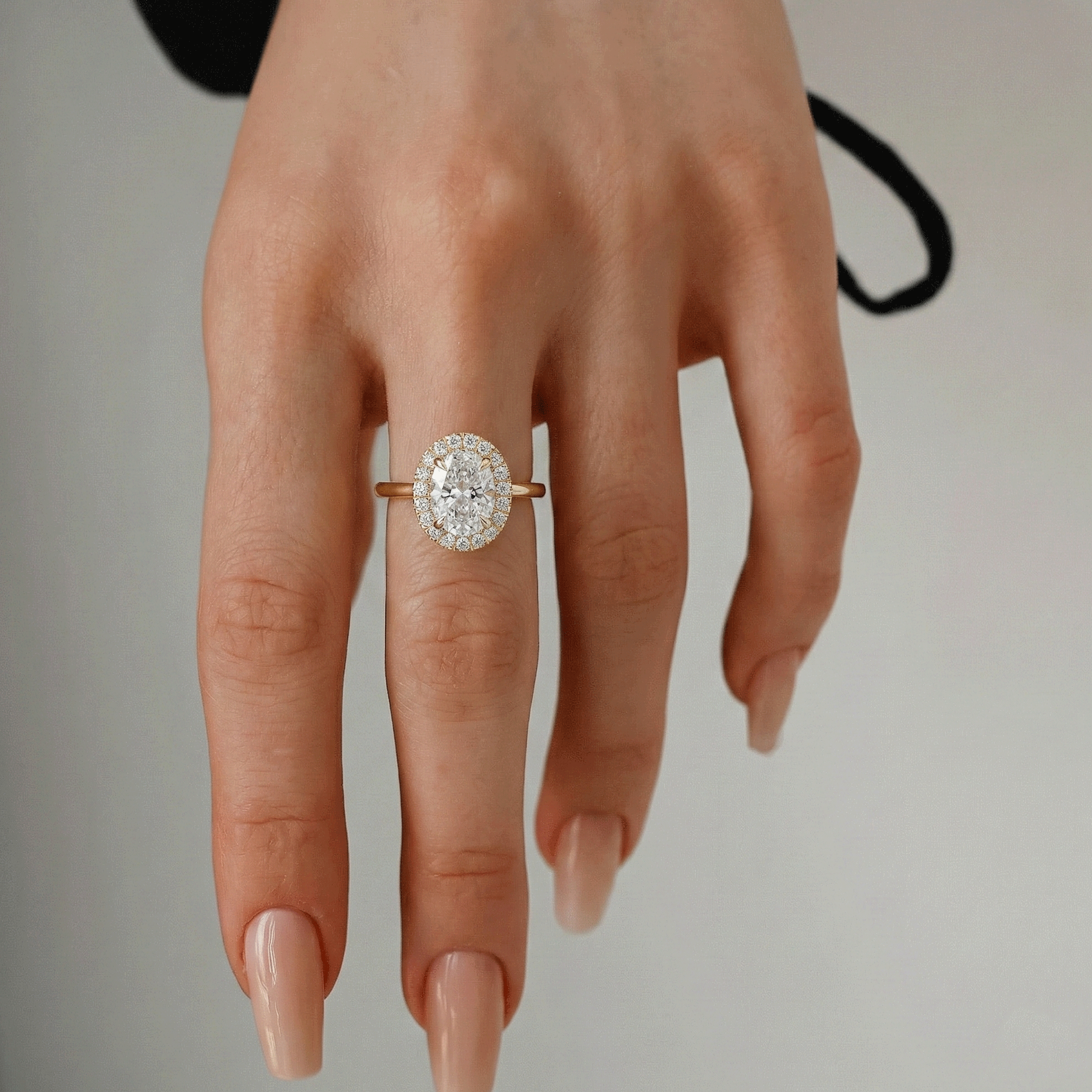 Stella Oval Forever Halo Engagement Ring, Moissanite/Lab Grown Diamond