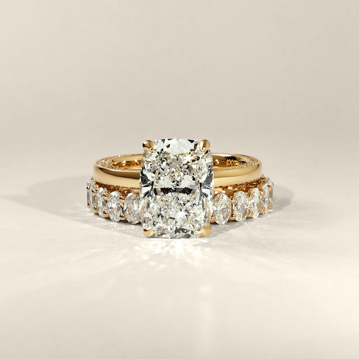 Serelle Elongated Cushion Cut Raised Hidden Halo Engagement Ring