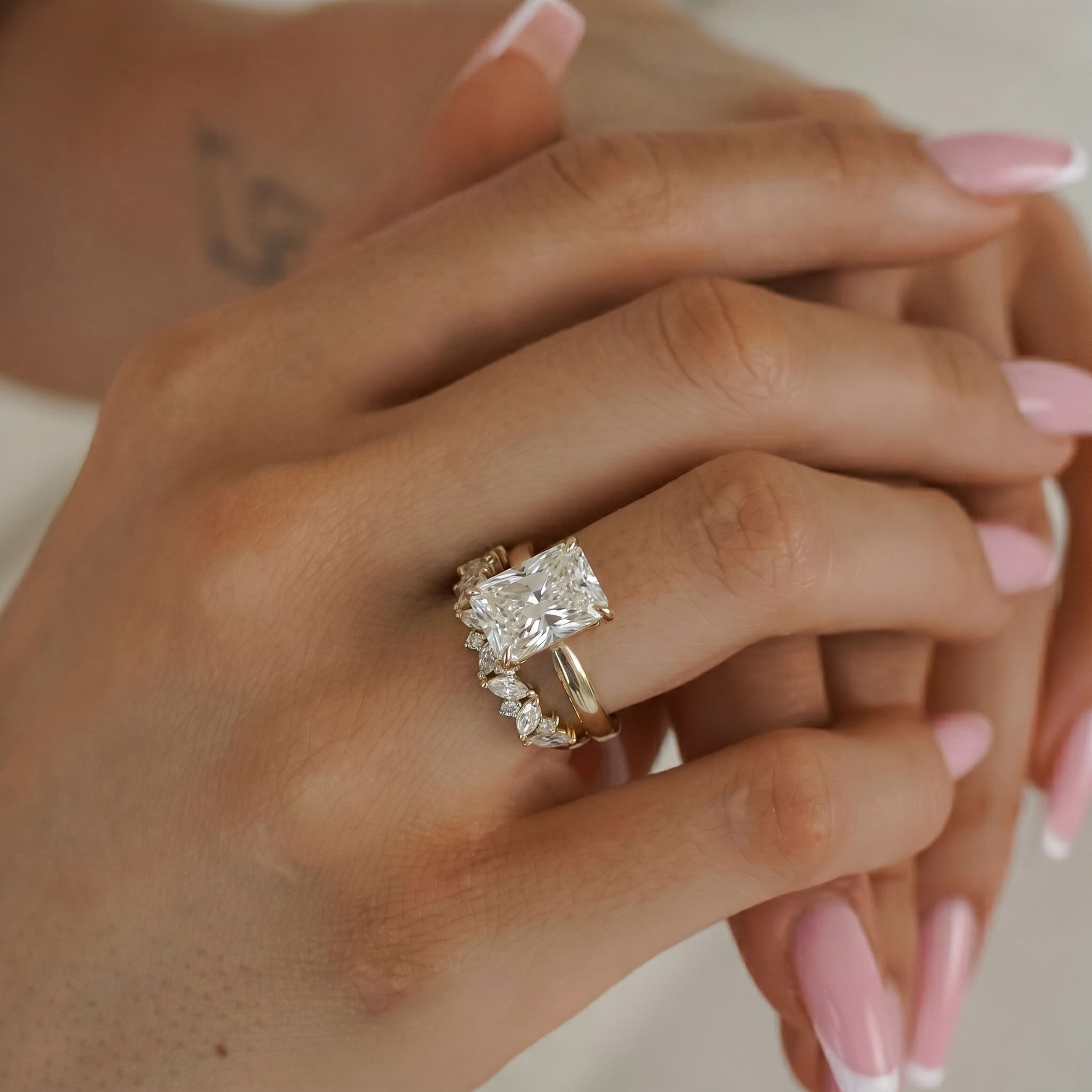 Lyra Radiant Cut Solitaire Cathedral Engagement Ring, Moissanite/Lab Grown Diamond