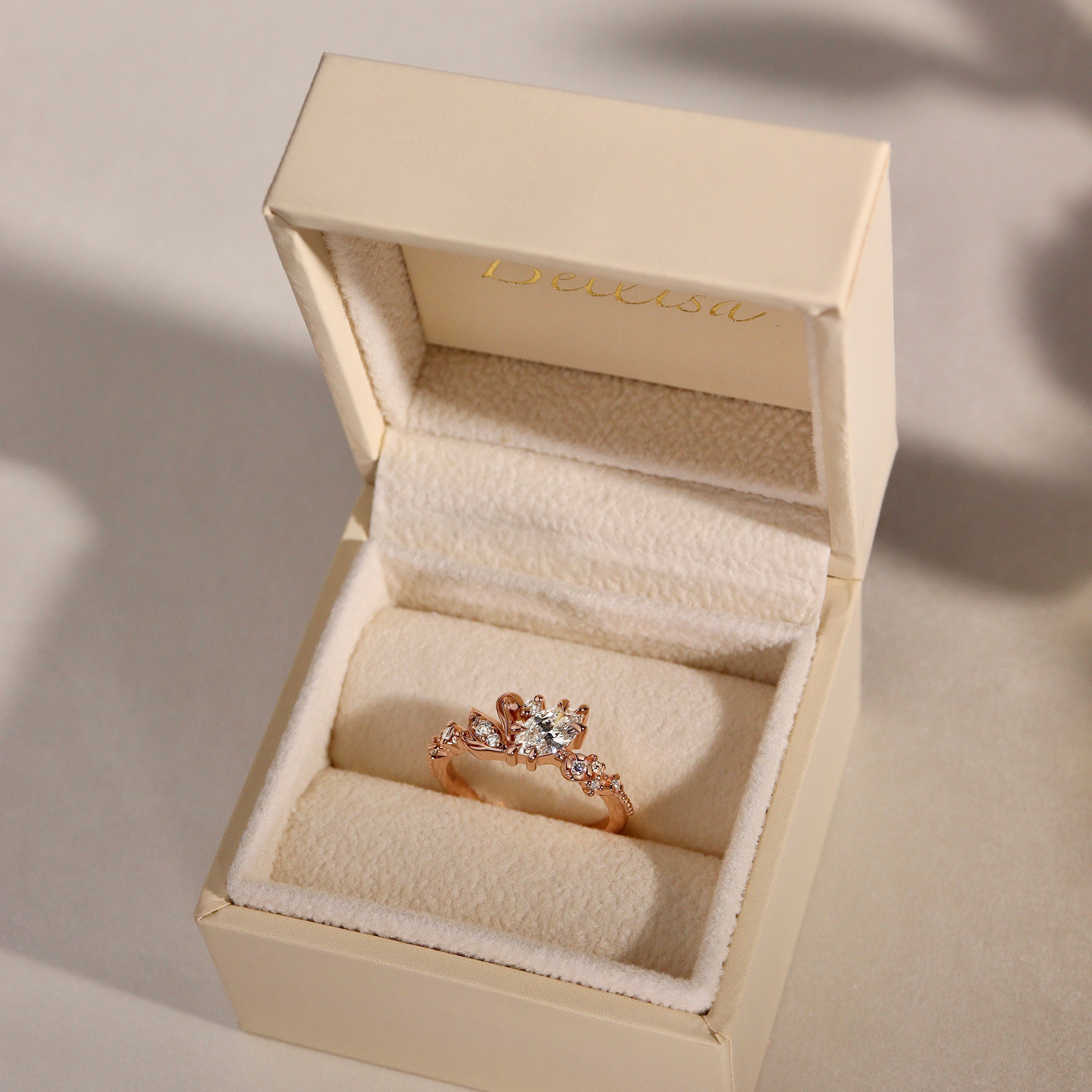 Marquise Love Swan Nature Inspired Engagement Ring, Marquise Cut With Single Swan