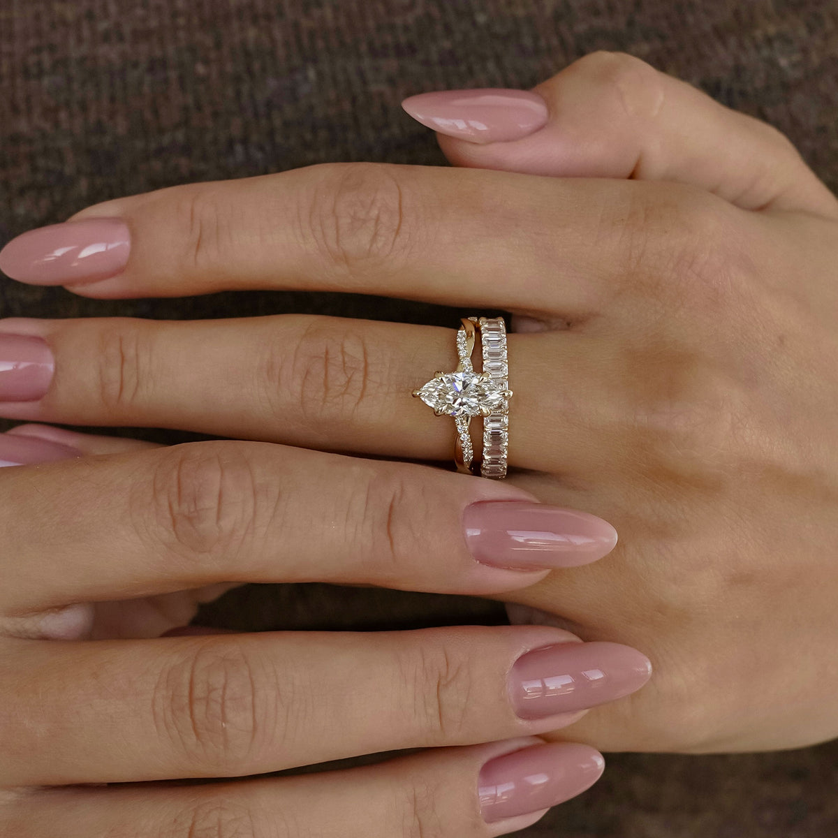 Julia Marquise Cut Hidden Halo Twist Band Engagement Ring, High Set
