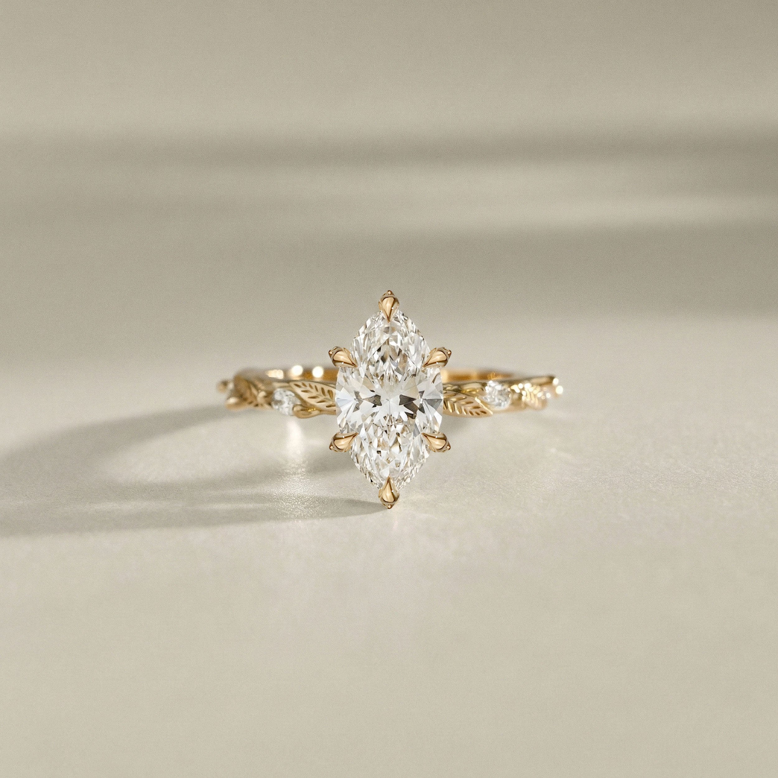 Brooke Marquise Cut Nature Inspired Leaf Prong Hidden Halo Engagement Ring