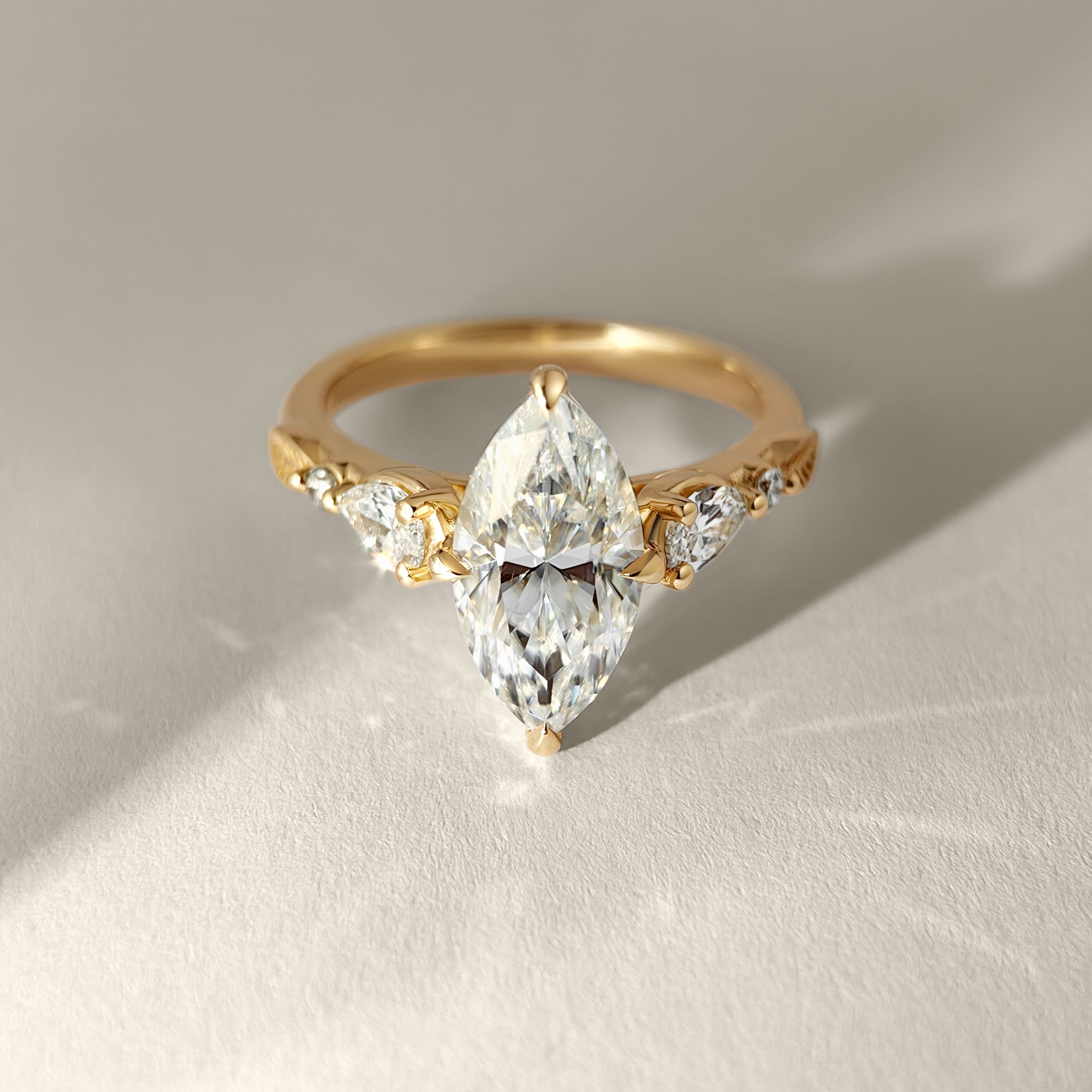 Madison Marquise Art Deco Leaf Engagement Ring, Compass Set