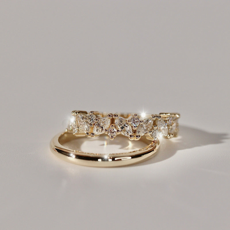 Marquise Accented Half Eternity Ring, Marquise & Round Brilliant