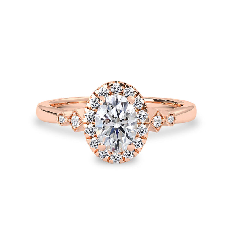 Viola Oval Halo Milgrain Cathedral Engagement Ring, Moissanite/Lab Diamond