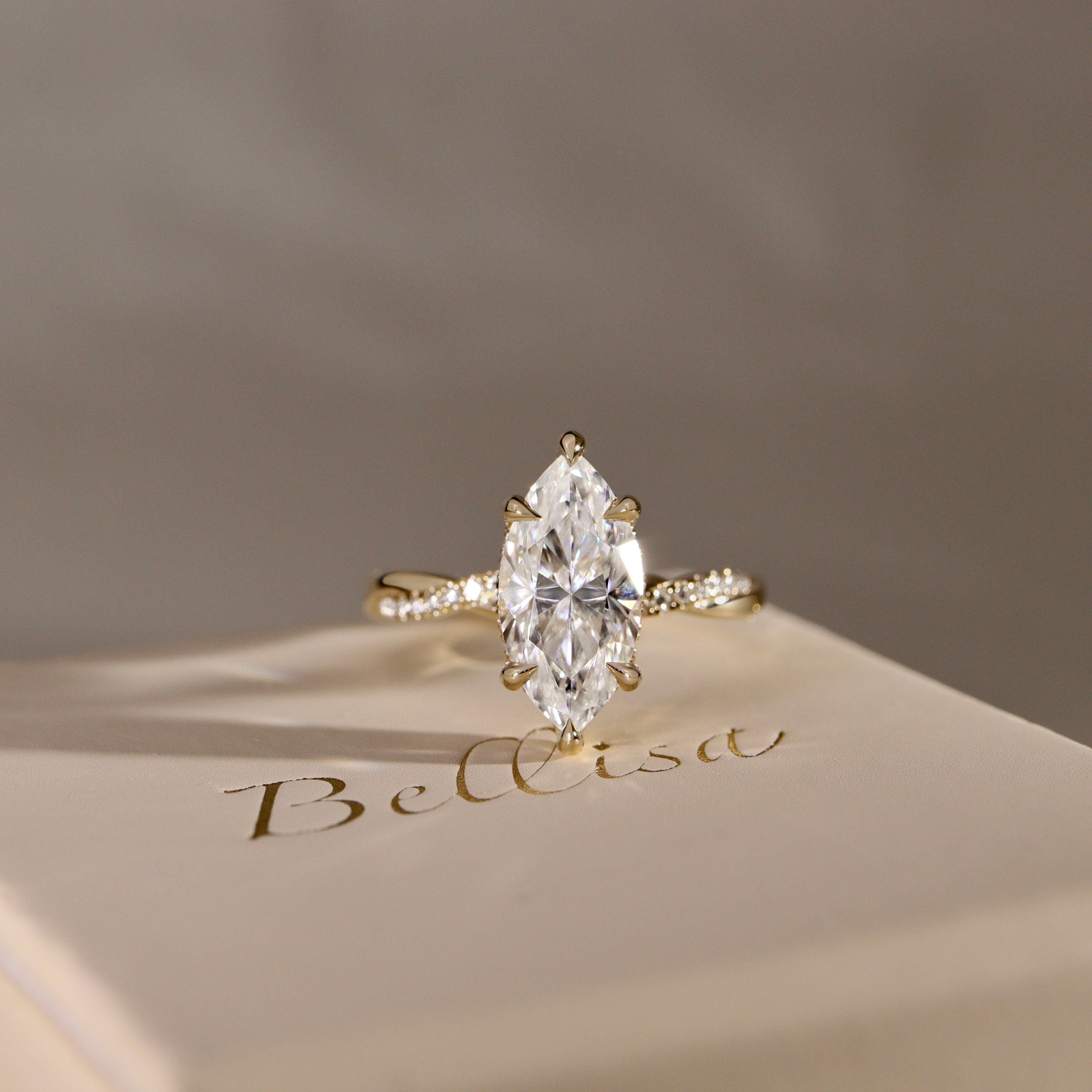 Julia Marquise Hidden Halo Twist Band Engagement Ring, High Set