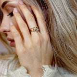 Endless Love Green Sapphire Moon Ring, Halo With Doom Moon