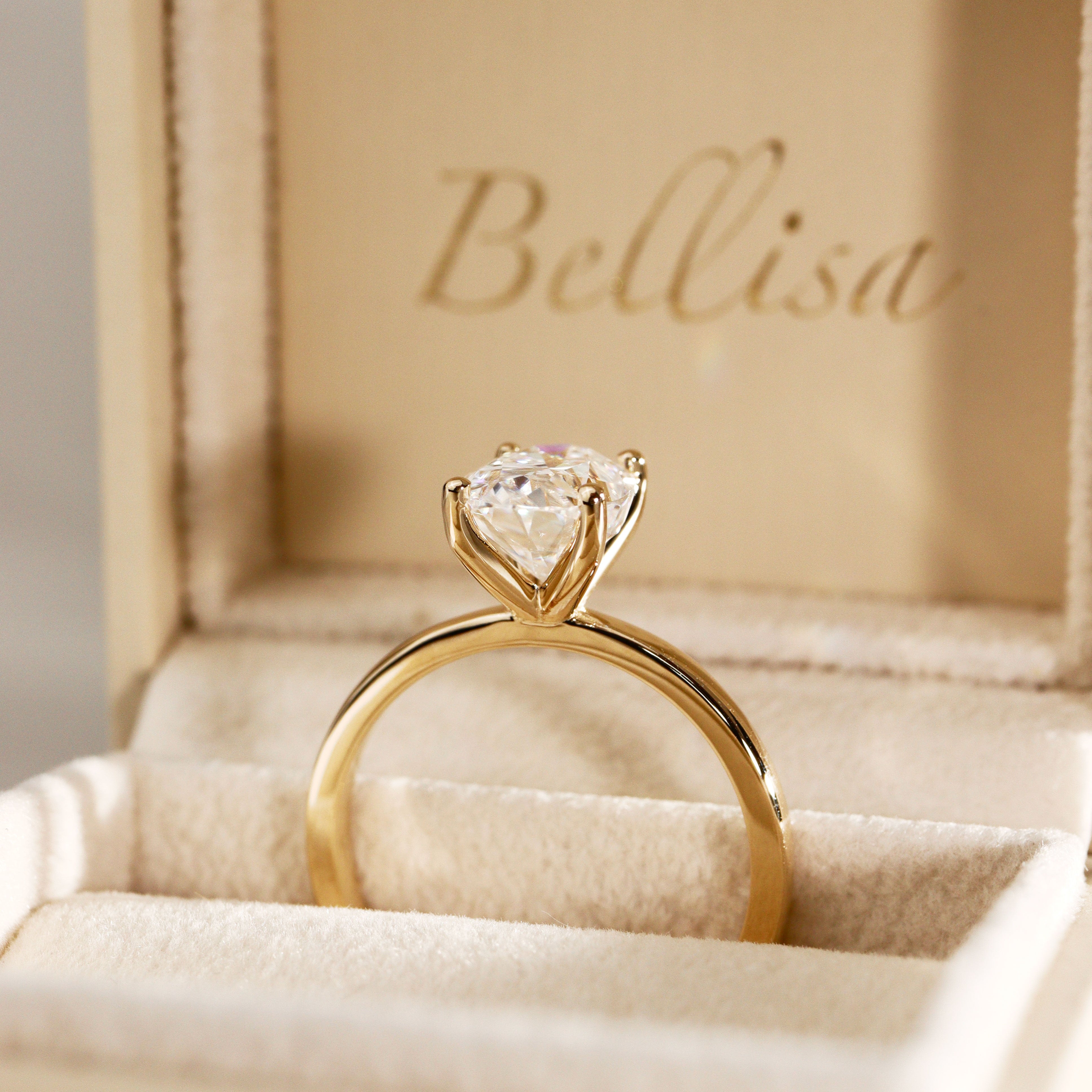 Calista Oval Cut Solitaire Engagement Ring, Moissanite/Lab Grown Diamond